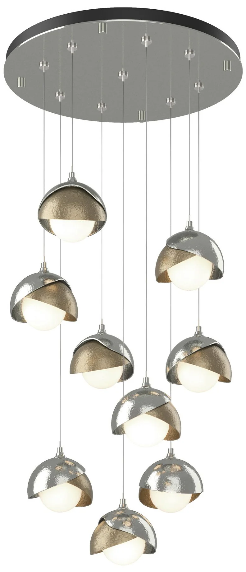 Brooklyn 20.5" 9-Light Sterling & Gold Round Long 2-Shade Pendant - Image 1