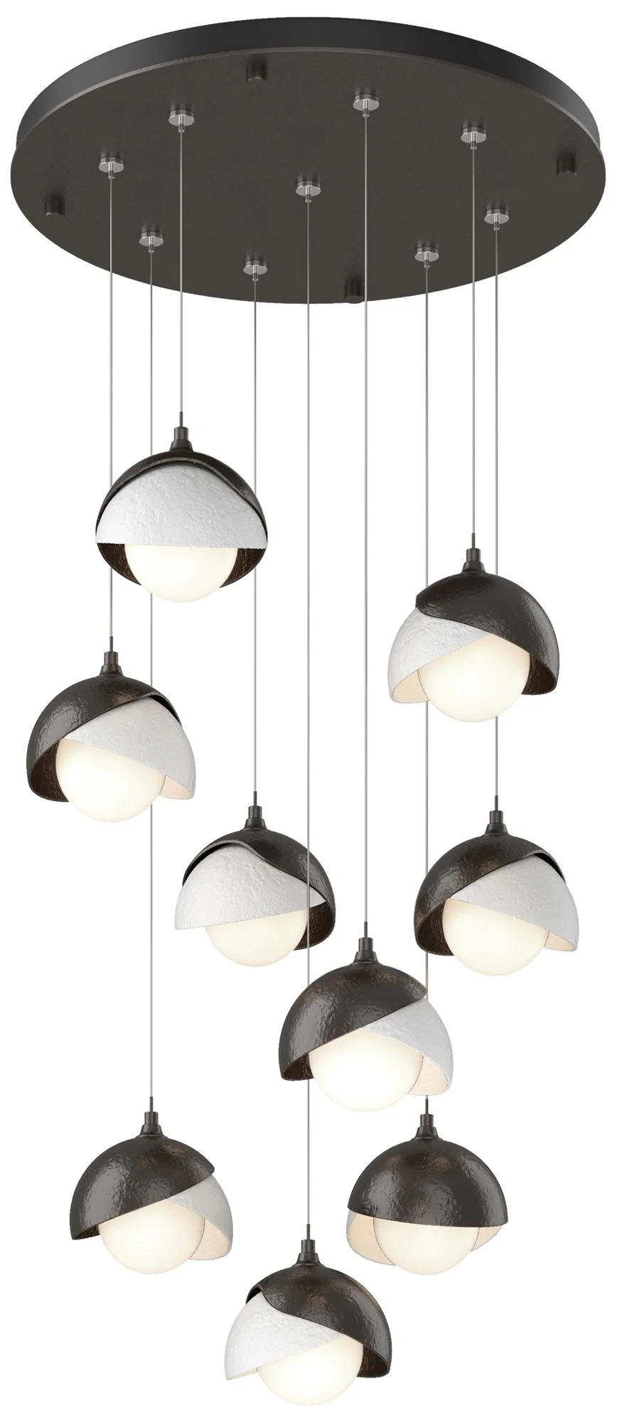 Brooklyn 20.5"W 9-Light Double Round White and Oiled Bronze Pendant - Image 1