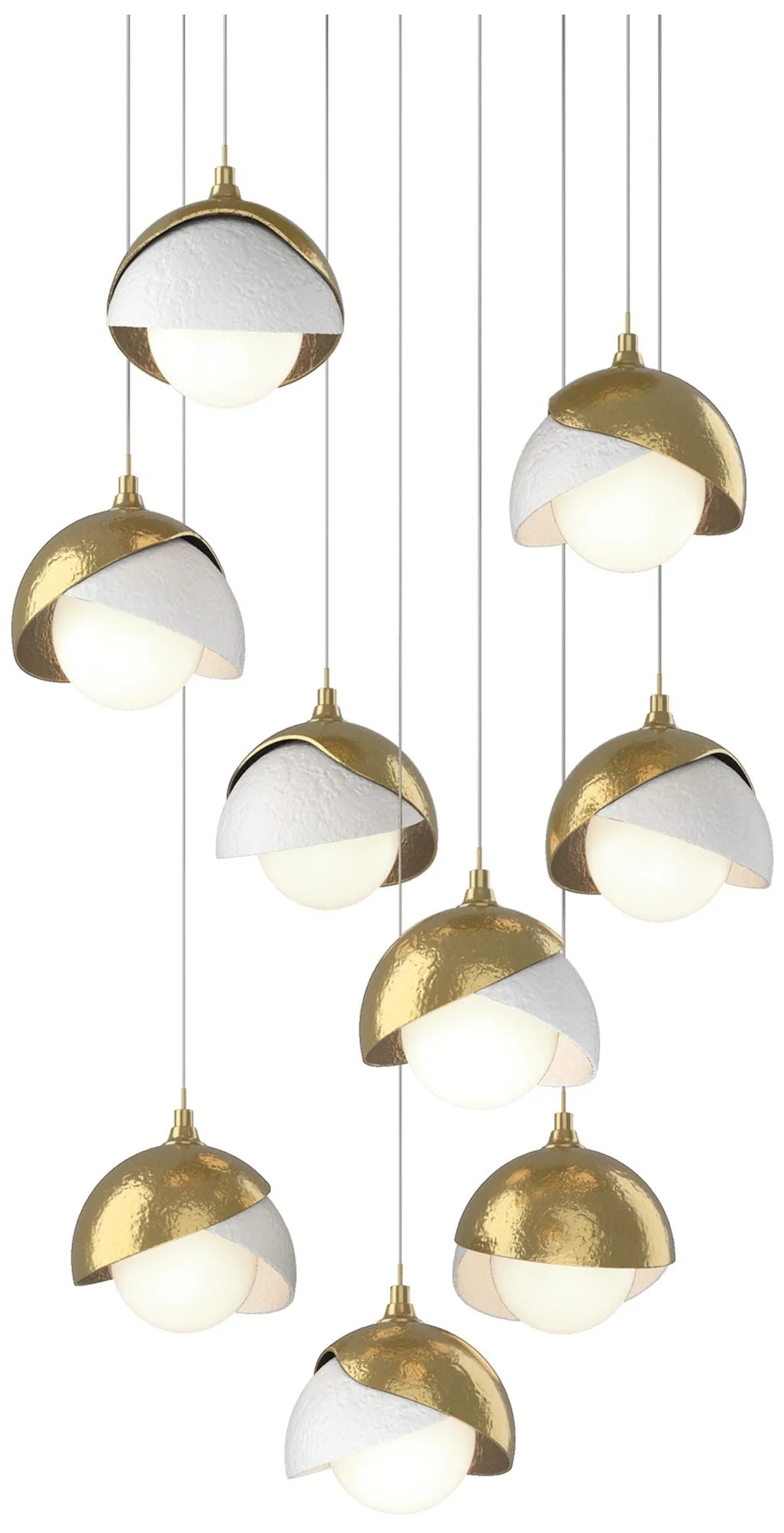 Brooklyn 20.5"W 9-Light White Accented Double Round Brass Long Pendant - Image 1