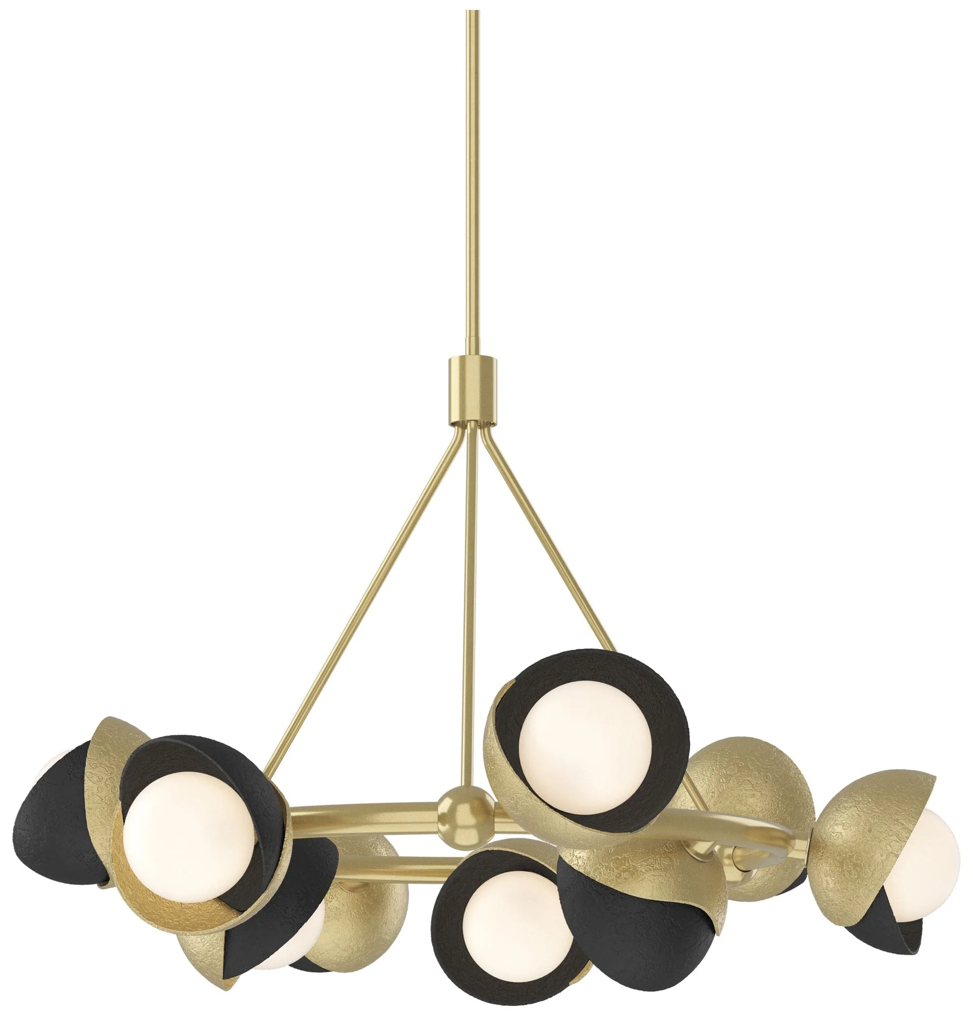 Brooklyn 32"W 9-Light Black Accented Modern Brass Double Shade Ring Pe - Image 1