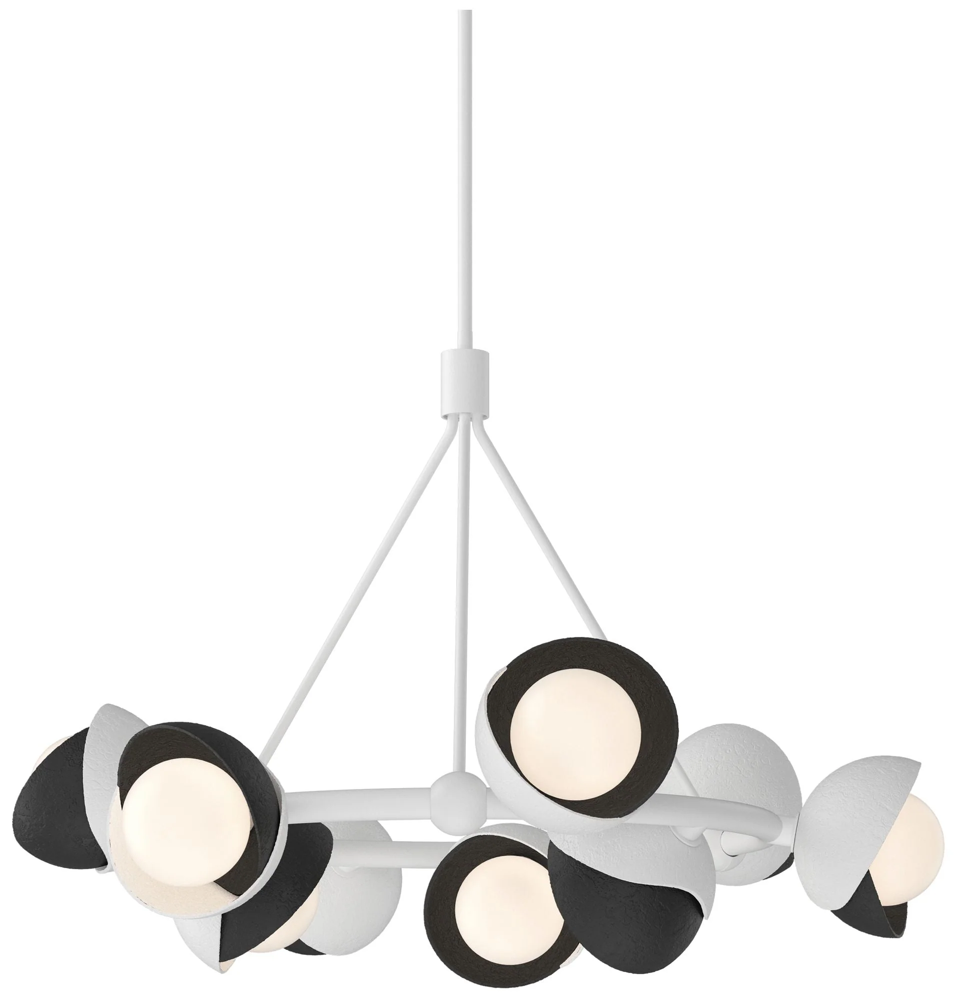 Brooklyn 32"W 9-Light Black Accented White Double Shade Ring Pendant - Image 1