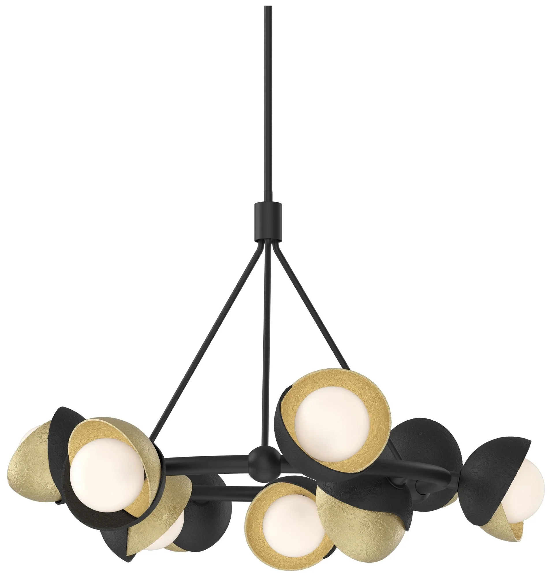 Brooklyn 32"W 9-Light Brass Accented Black Double Shade Ring Pendant - Image 1
