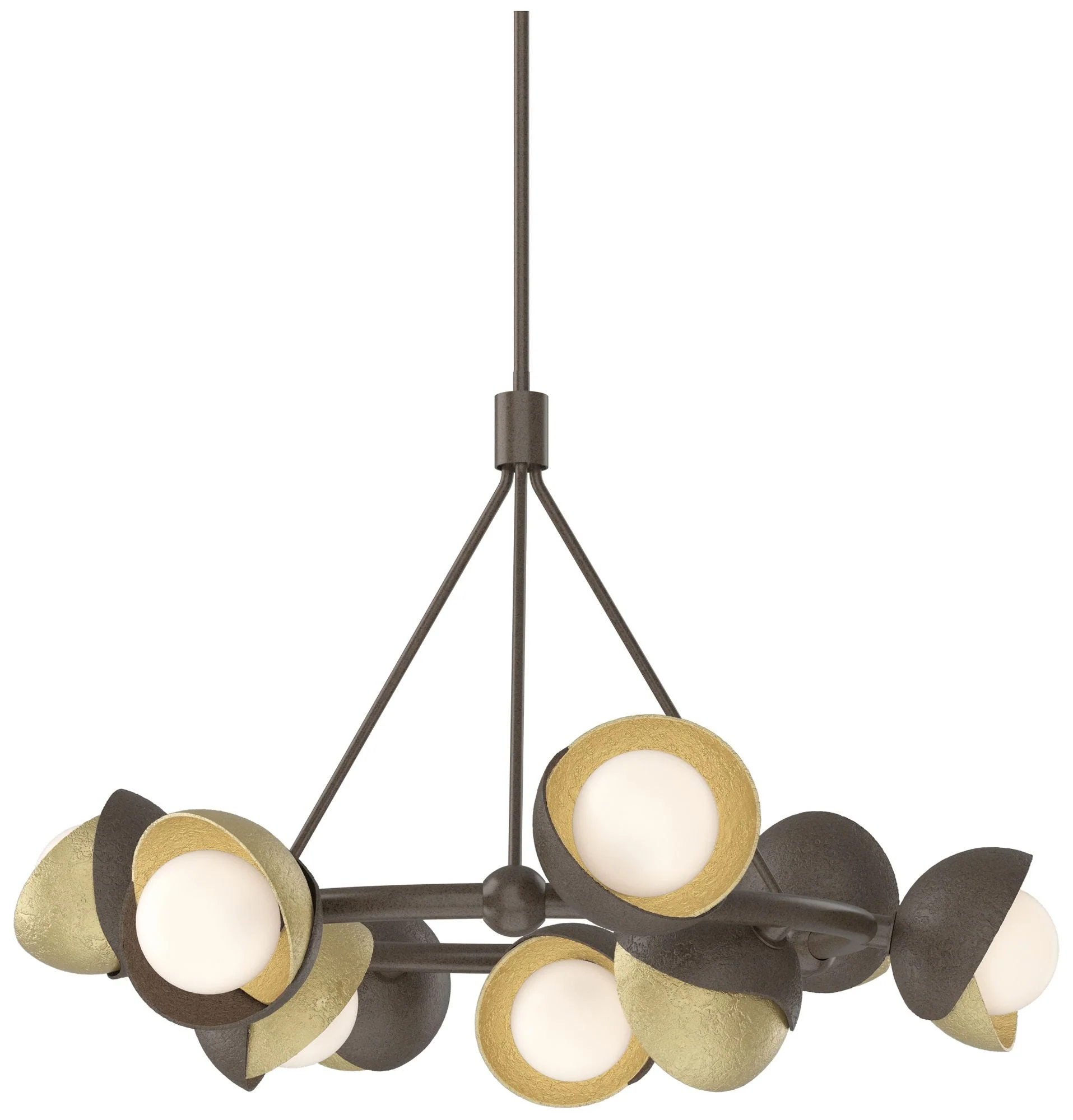 Brooklyn 32"W 9-Light Brass Accented Bronze Double Shade Ring Pendant - Image 1