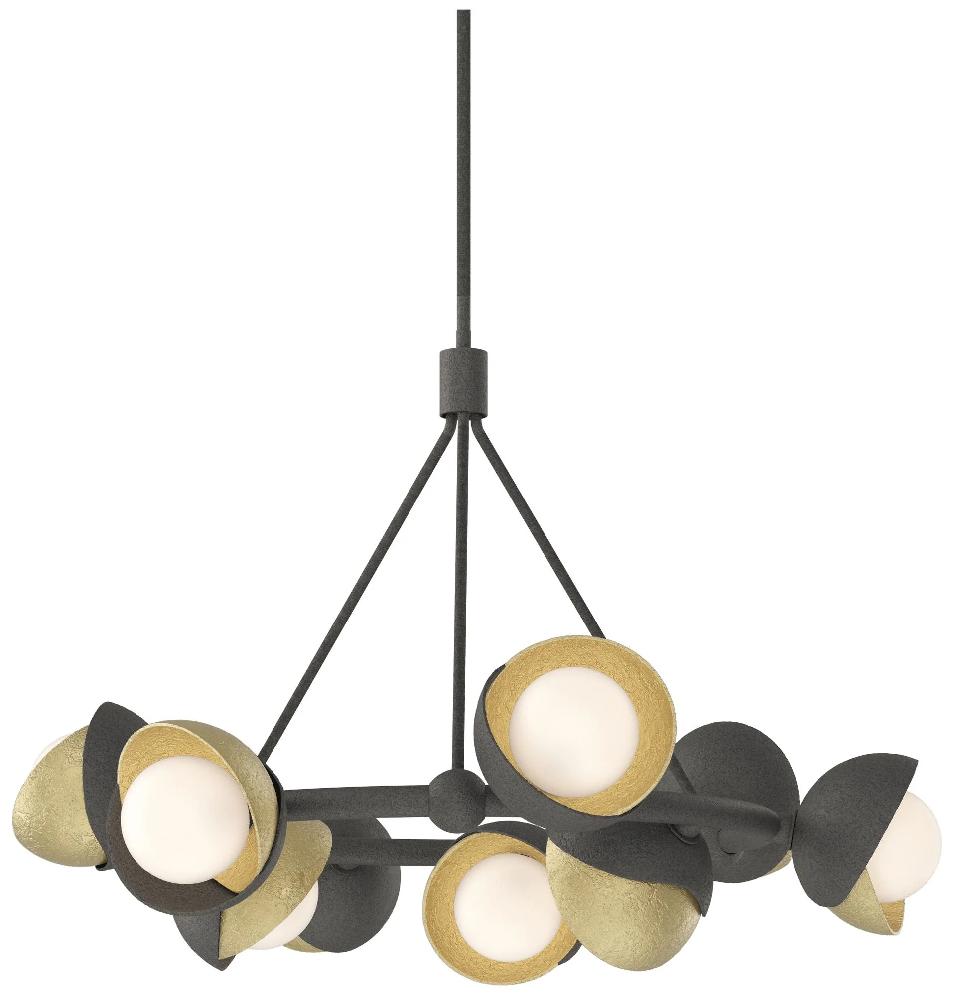 Brooklyn 32"W 9-Light Brass Accented Natural Iron Double Shade Ring Pe - Image 1