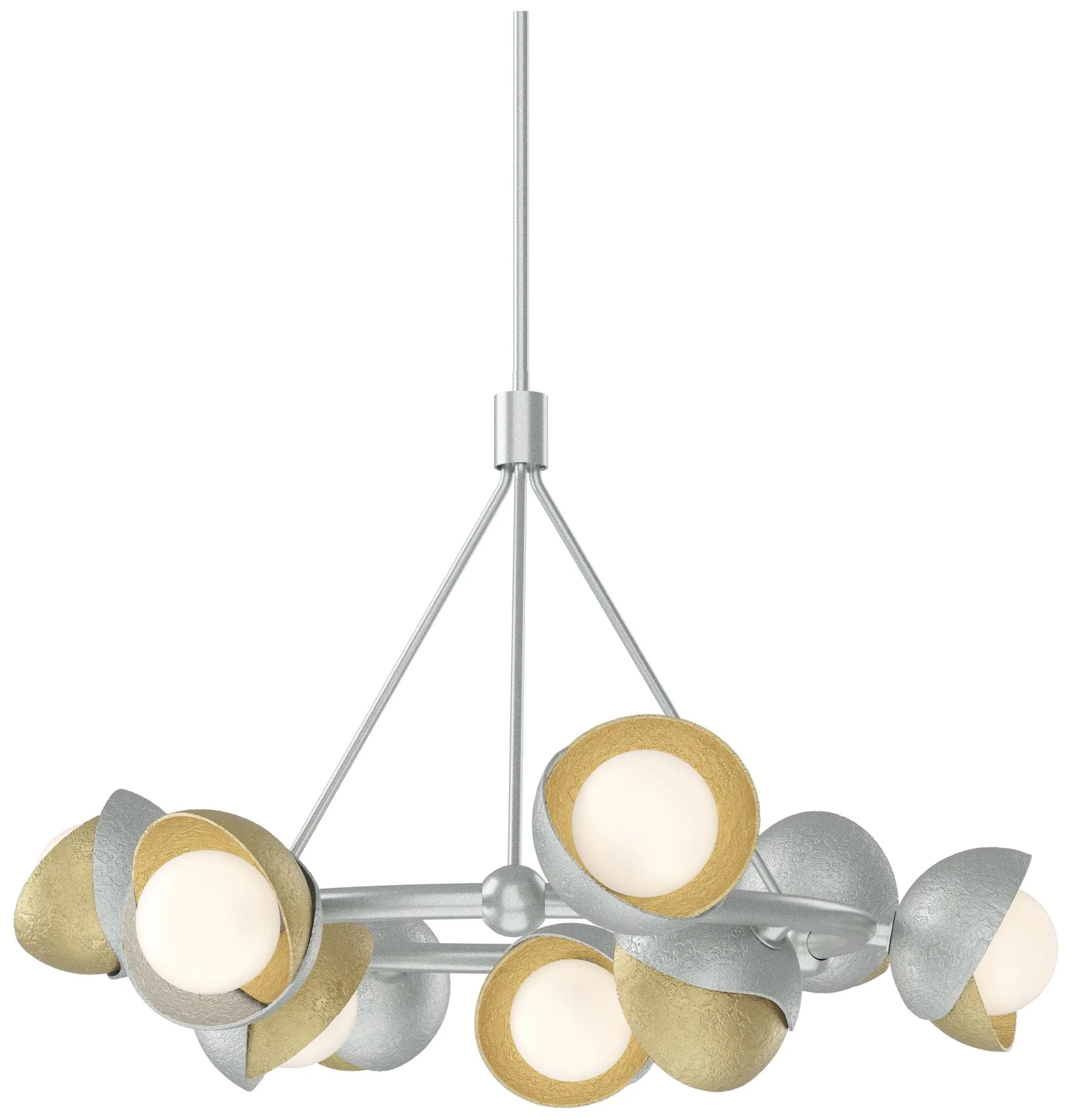 Brooklyn 32"W 9-Light Brass Accented Platinum Double Shade Ring Pendan - Image 1