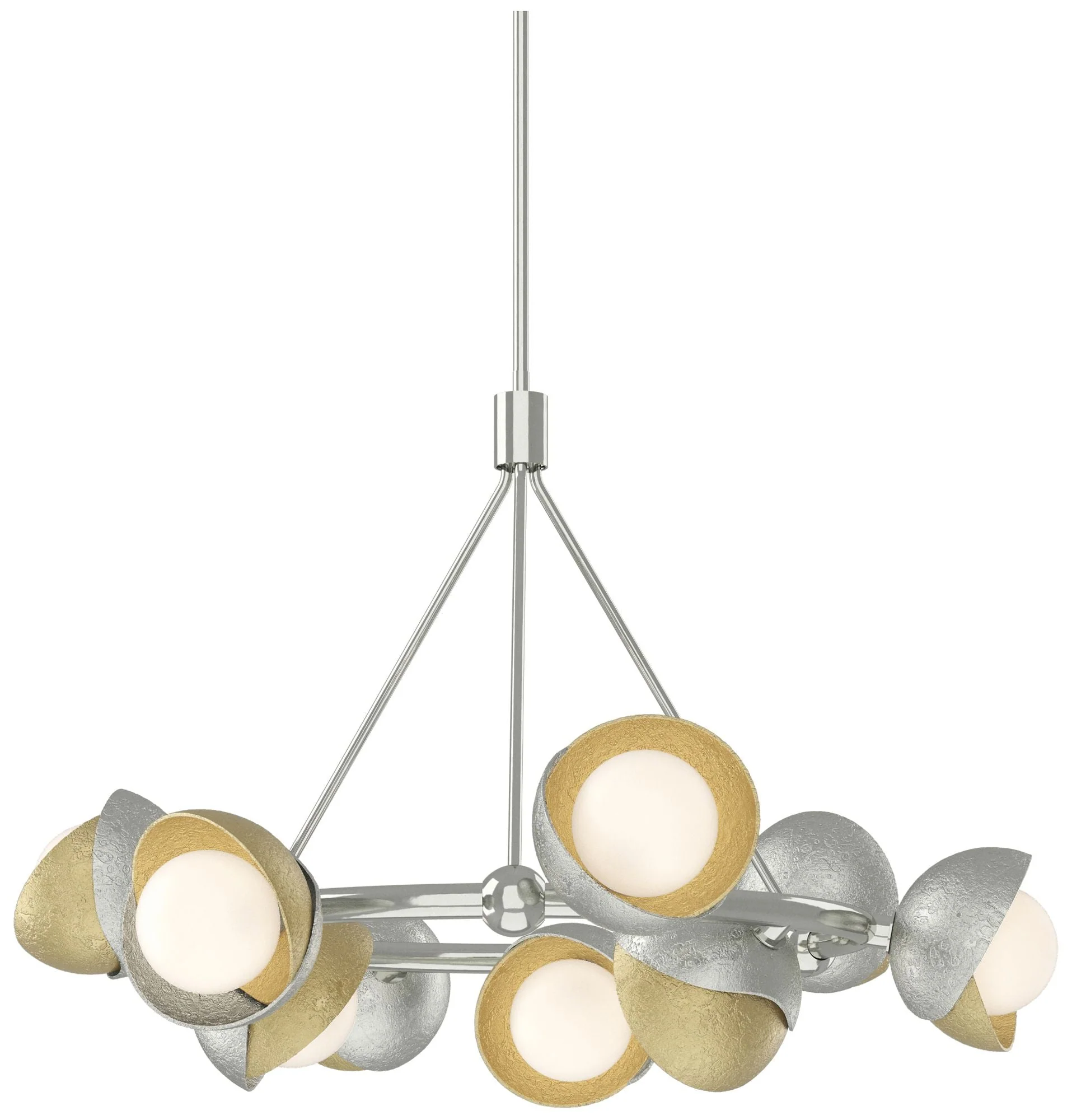 Brooklyn 32"W 9-Light Brass Accented Sterling Double Shade Ring Pendan - Image 1