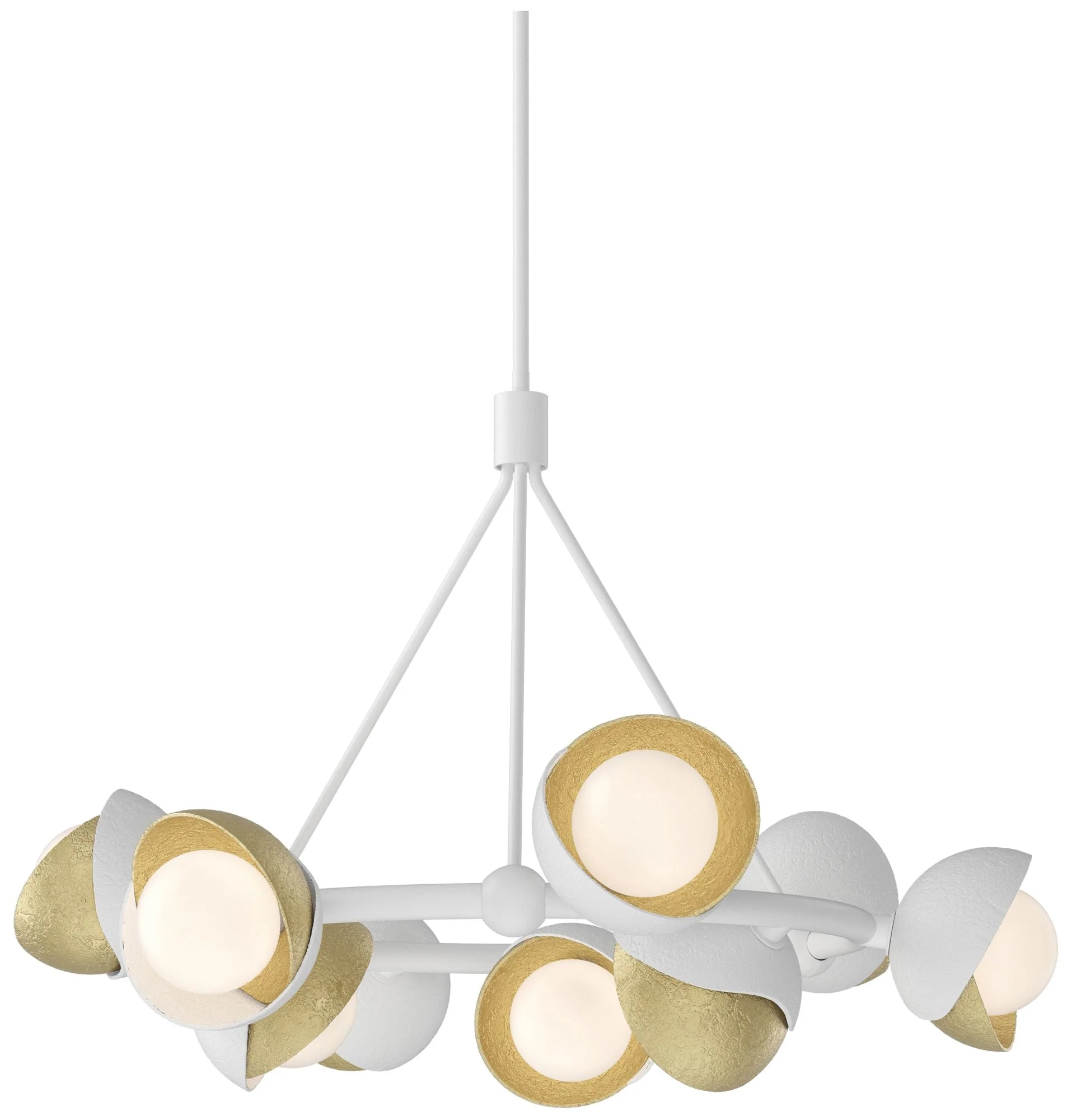 Brooklyn 32"W 9-Light Brass Accented White Double Shade Ring Pendant - Image 1