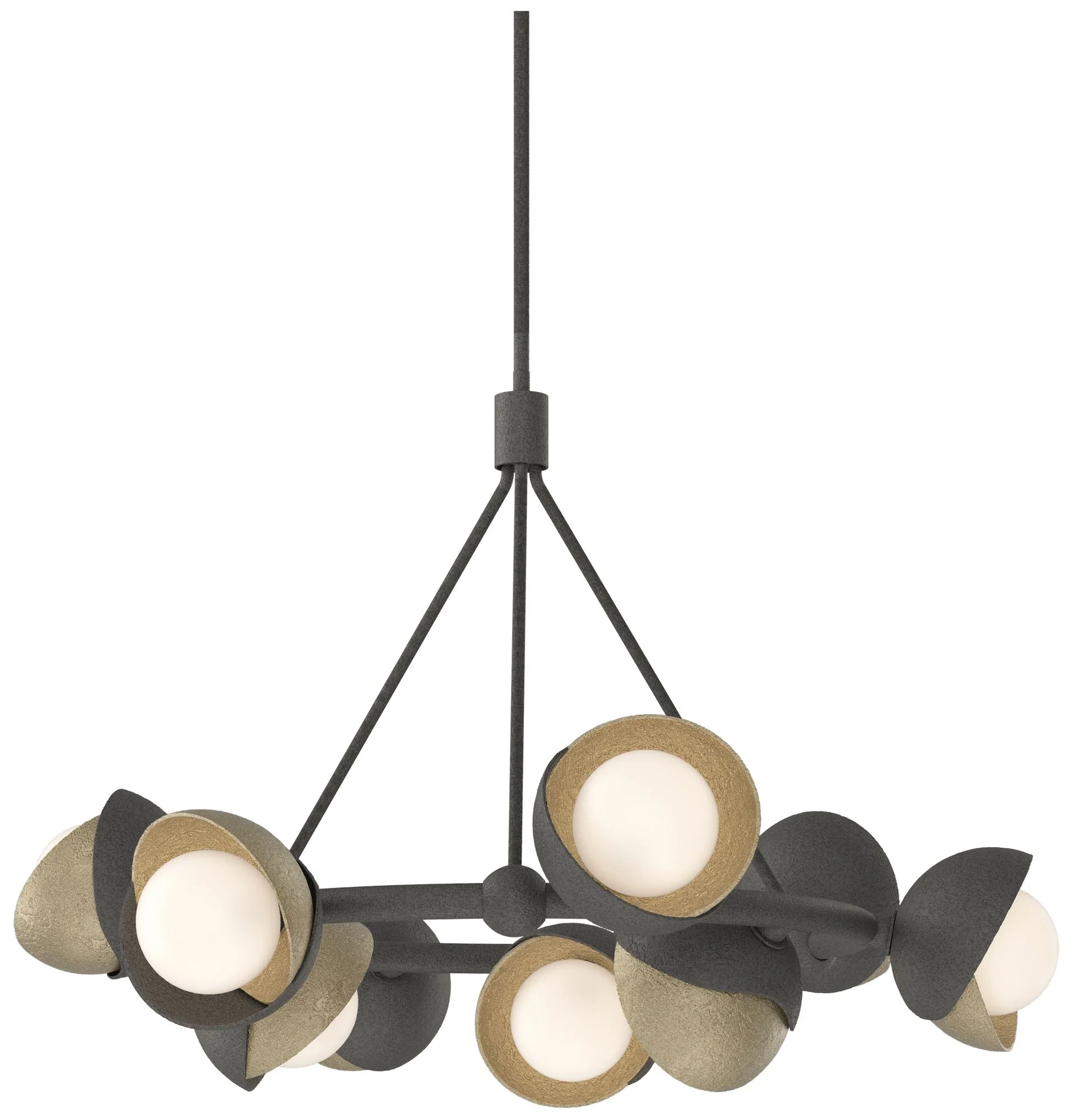Brooklyn 32"W 9-Light Gold Accented Natural Iron Double Shade Ring Pen - Image 1