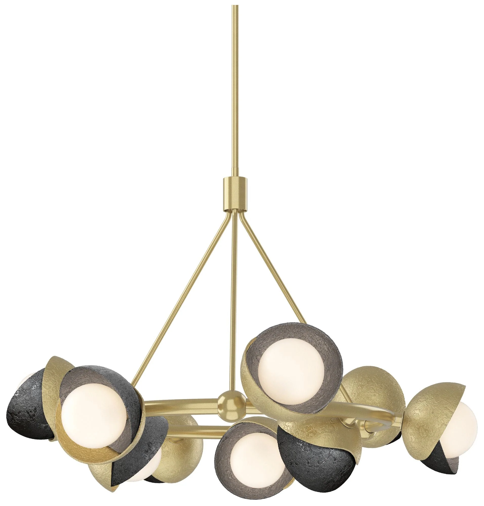 Brooklyn 32"W 9-Light Ink Accented Modern Brass Double Shade Ring Pend - Image 1