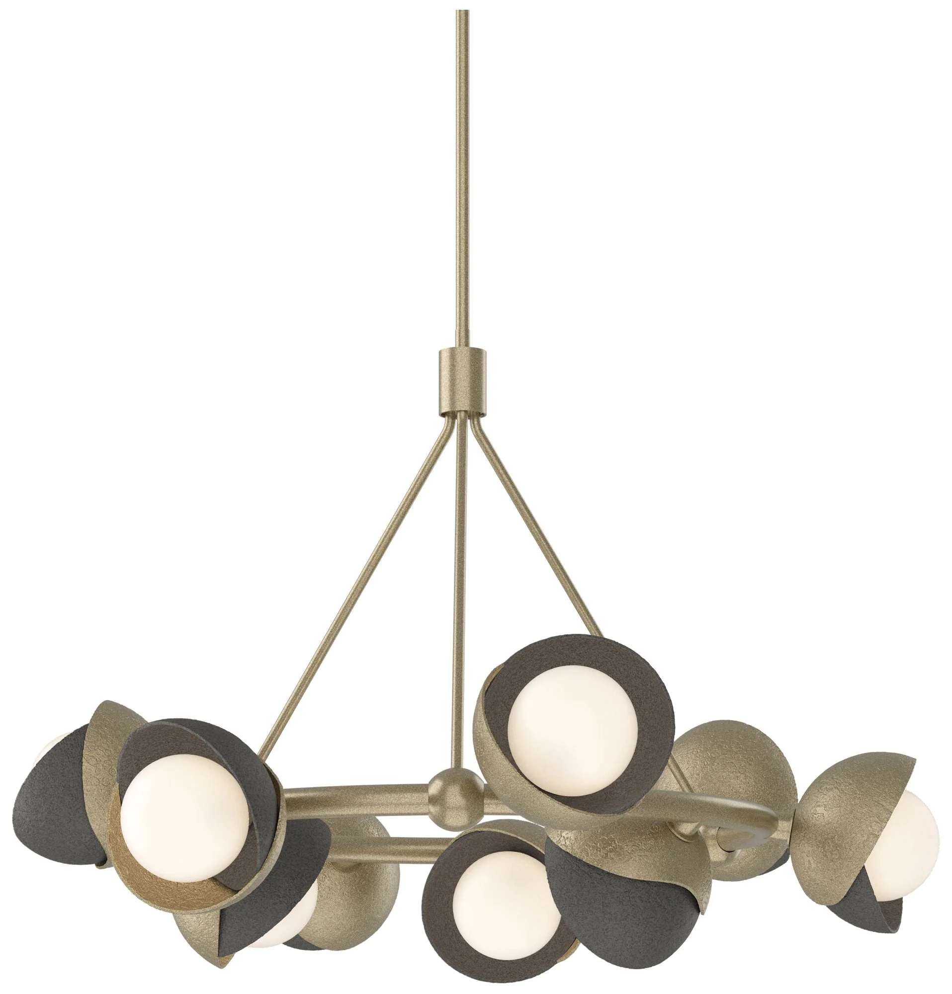 Brooklyn 32"W 9-Light Iron Accented Soft Gold Double Shade Ring Pendan - Image 1