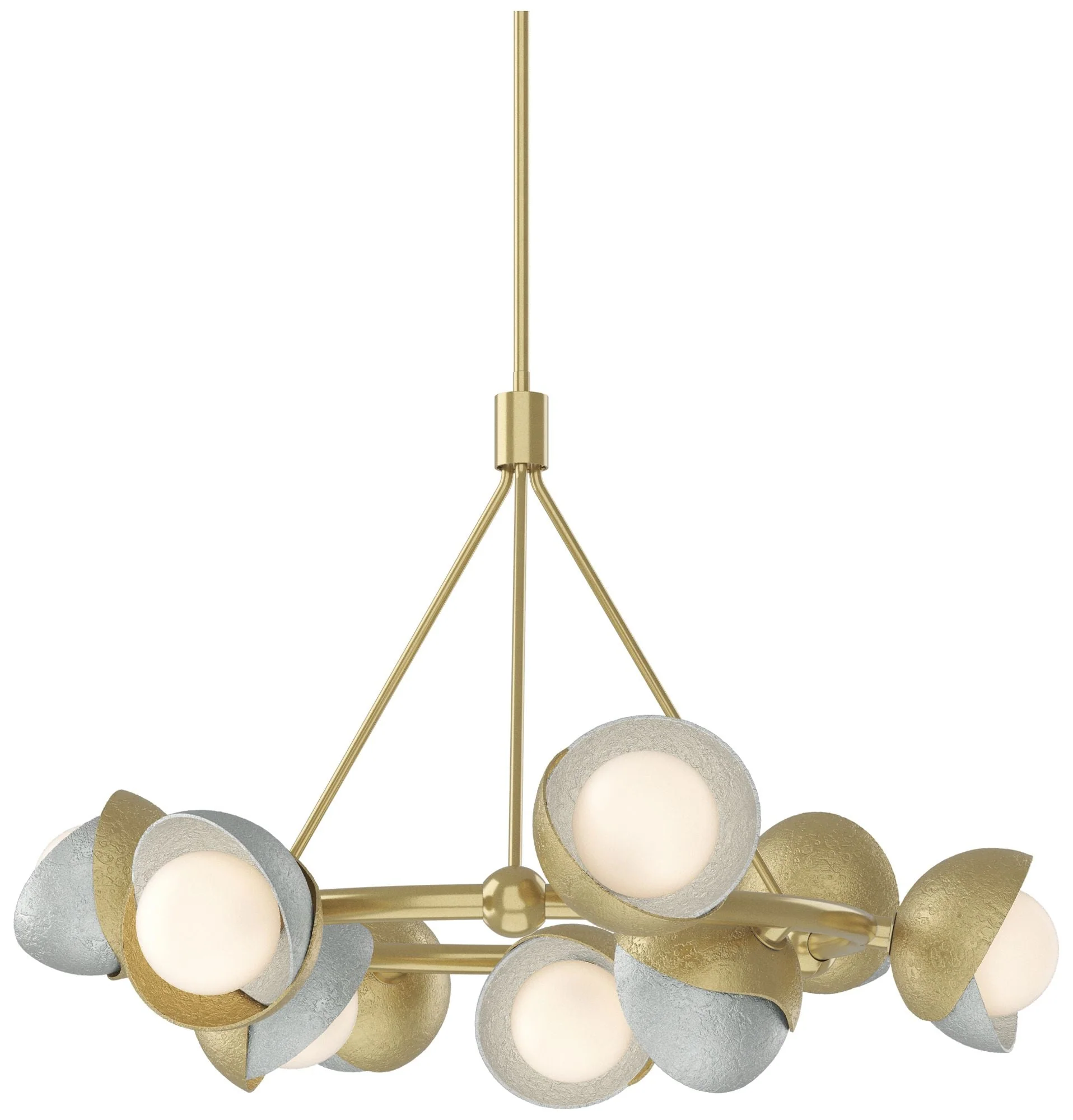 Brooklyn 32"W 9-Light Platinum Accented Brass Double Shade Ring Pendan - Image 1