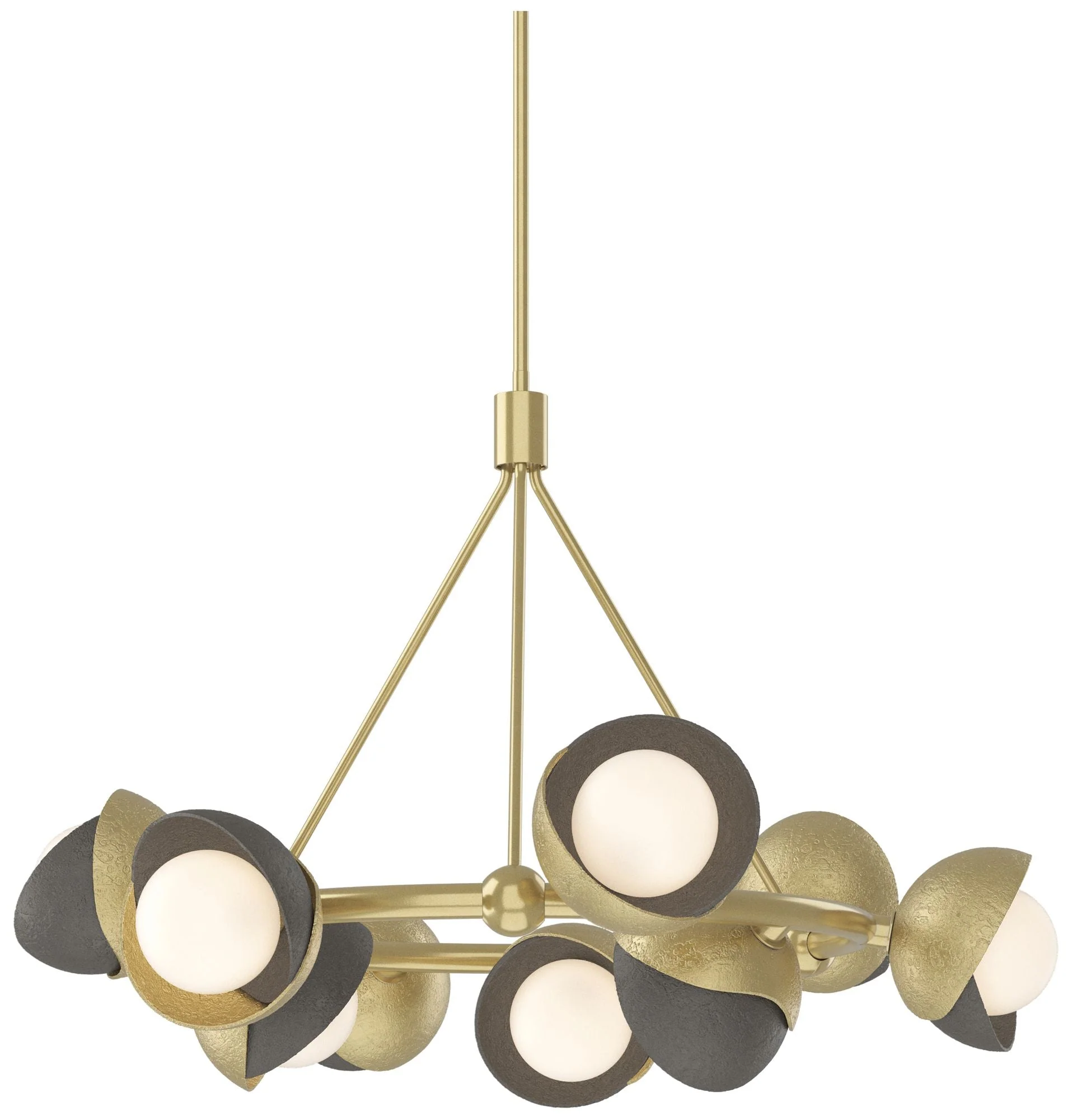 Brooklyn 32"W 9-Light Smoke Accented Modern Brass Double Shade Ring Pe - Image 1
