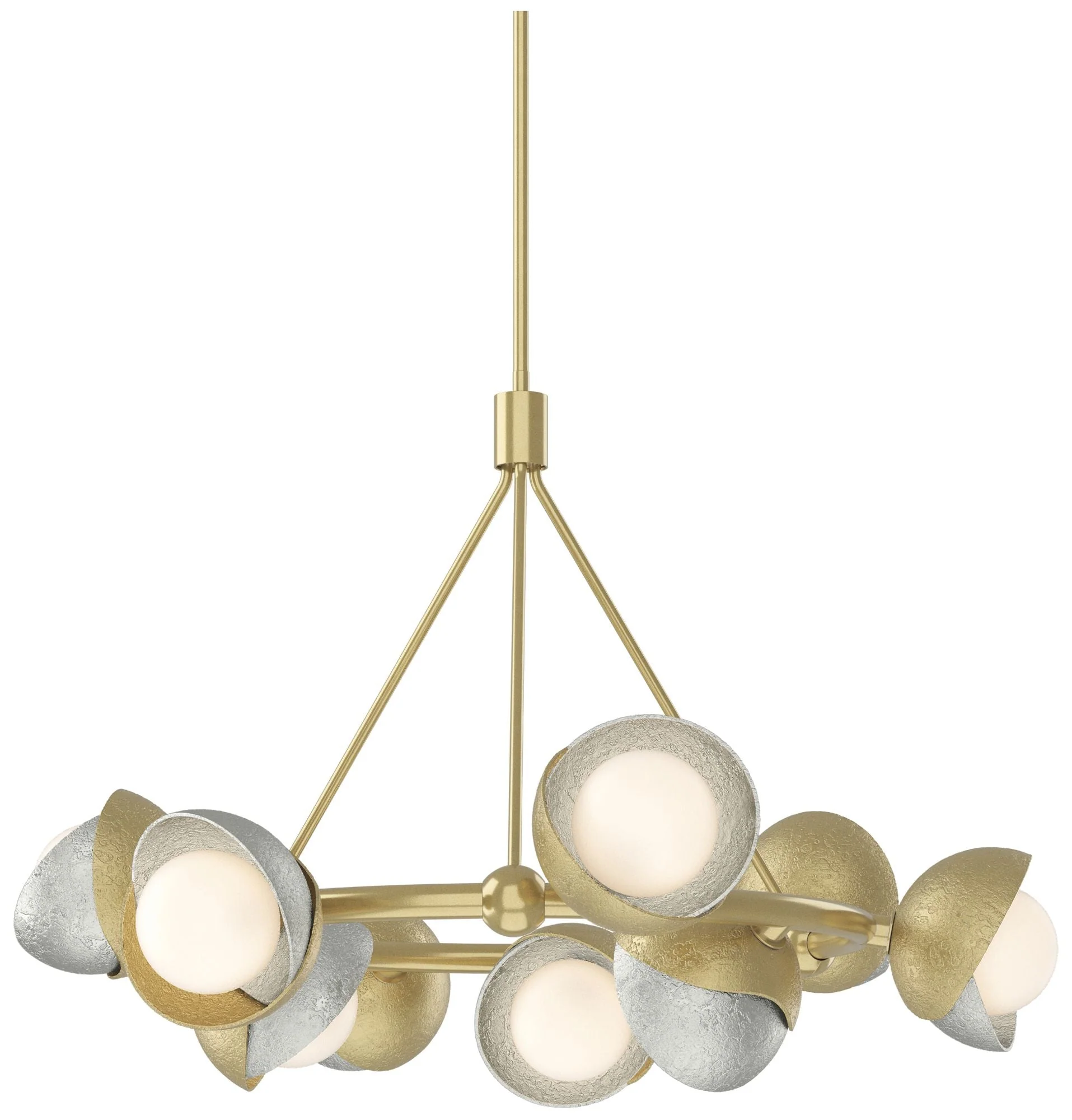 Brooklyn 32"W 9-Light Sterling Accented Brass Double Shade Ring Pendan - Image 1