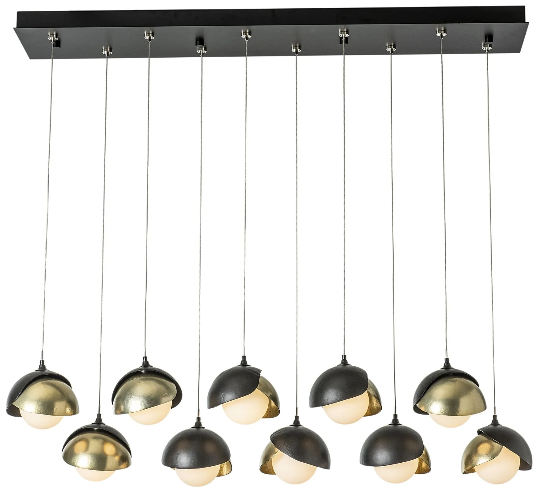Brooklyn 44.5" Black & Brass Rectangular Long 2-Shade Pendant - Image 1