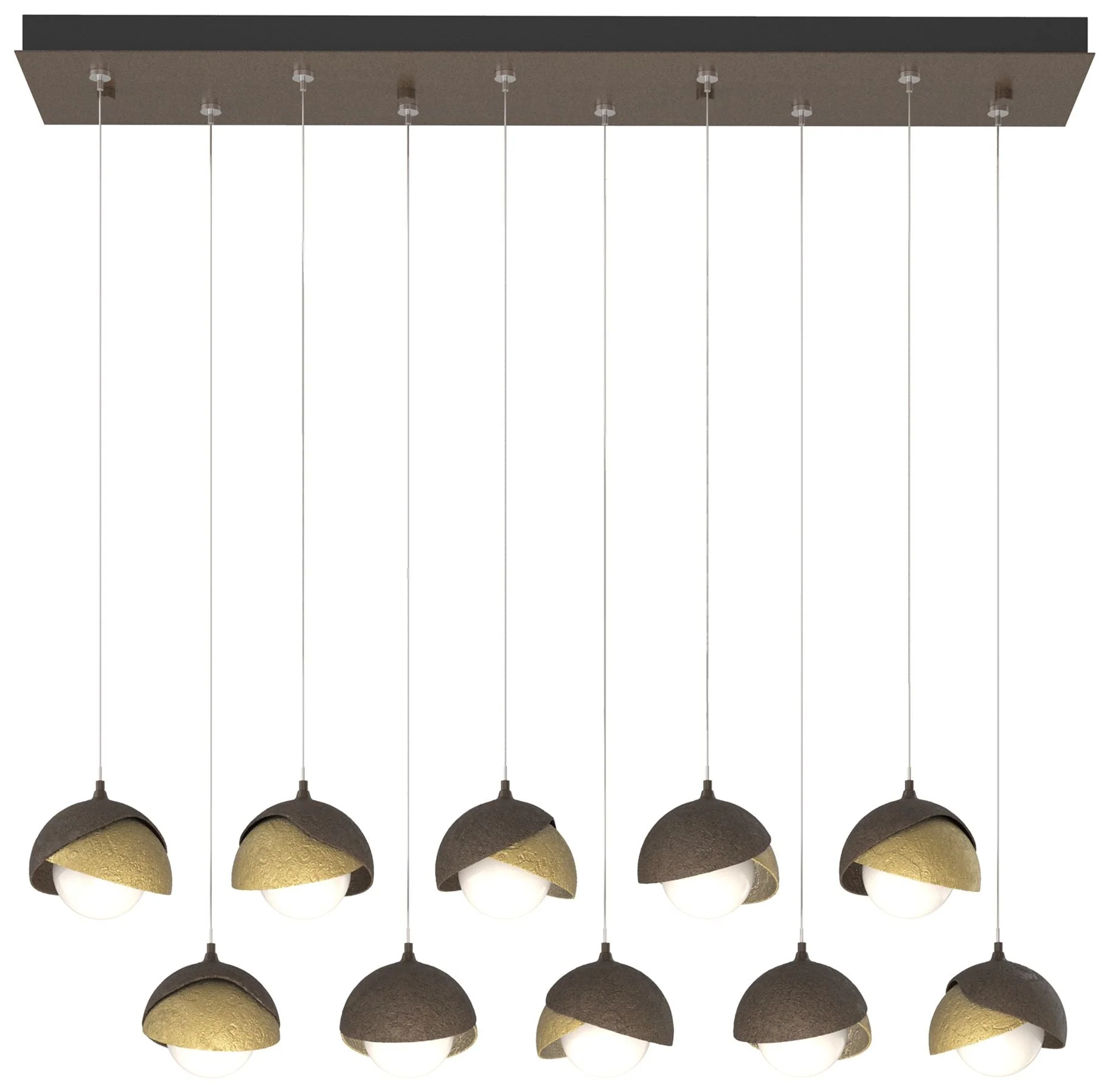 Brooklyn 44.5" Bronze & Brass Rectangular Long 2-Shade Pendant - Image 1