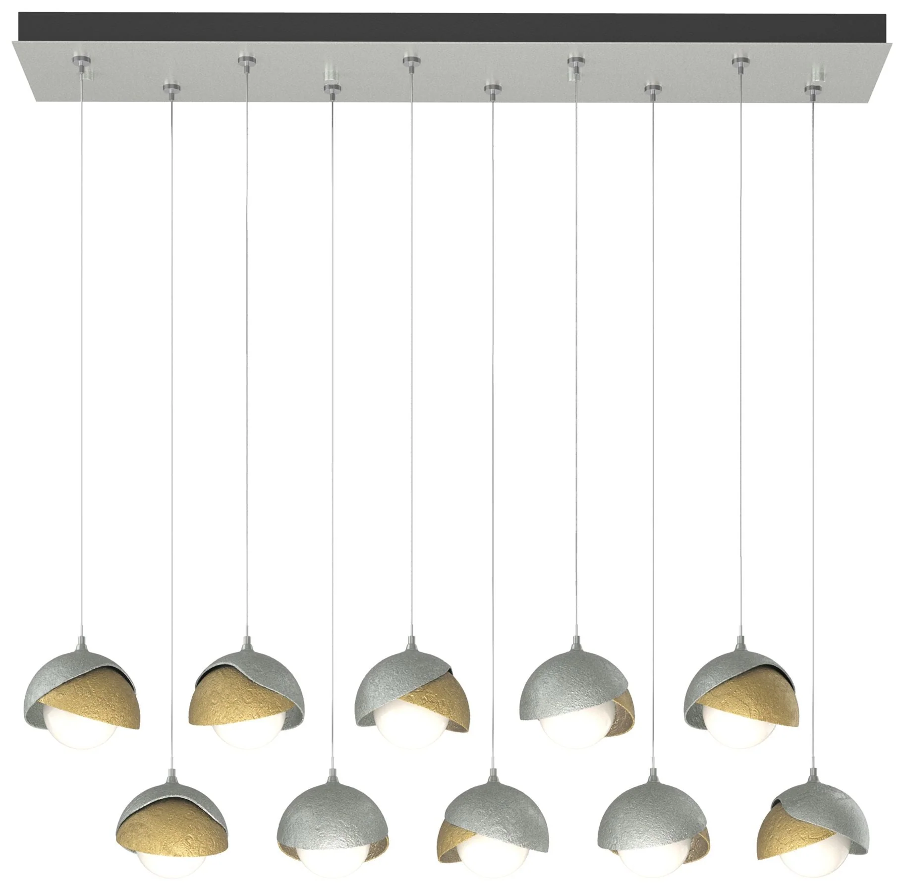 Brooklyn 44.5" Platinum & Brass Rectangular Long 2-Shade Pendant - Image 1
