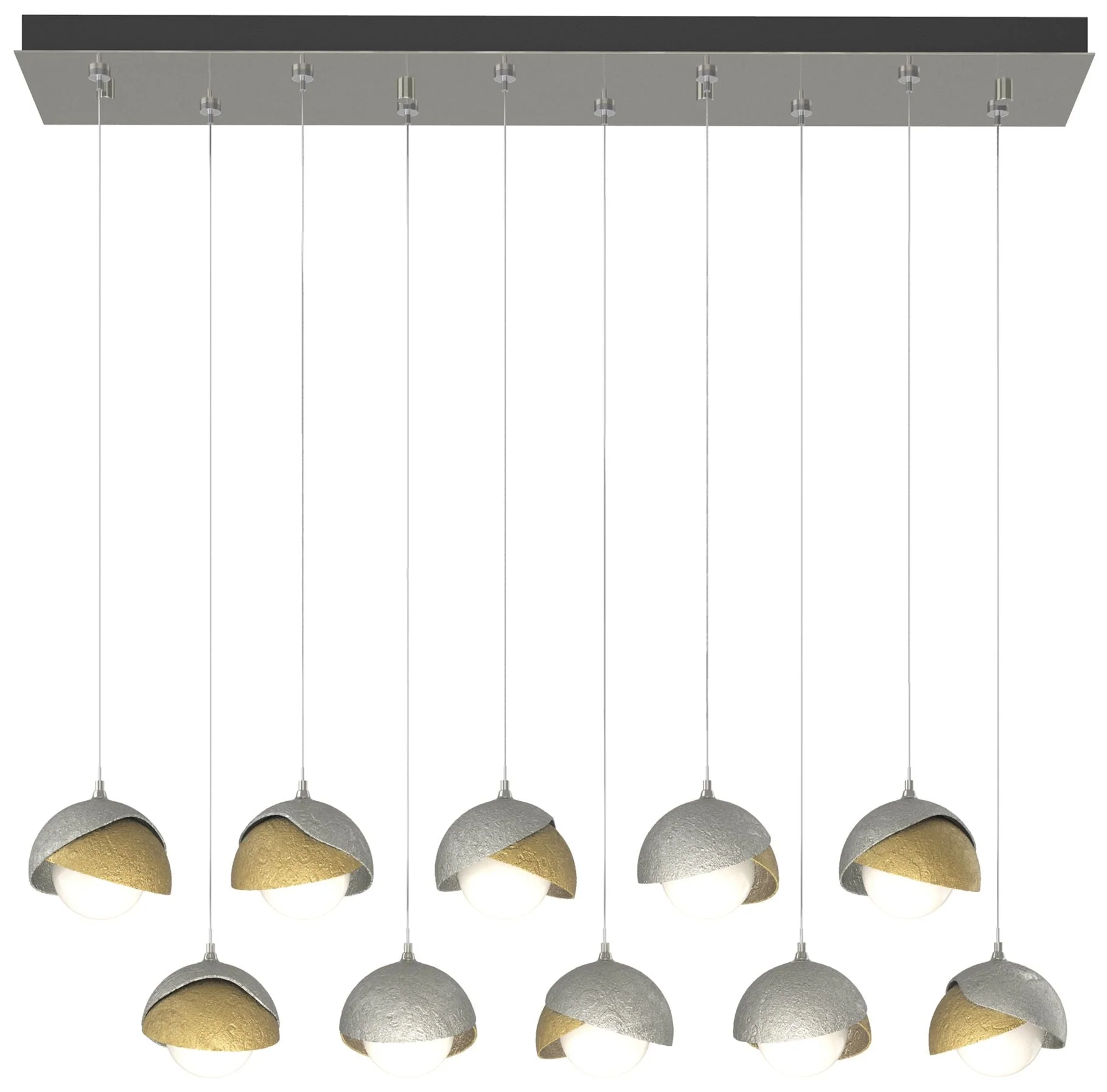 Brooklyn 44.5" Sterling & Brass Rectangular Long 2-Shade Pendant - Image 1