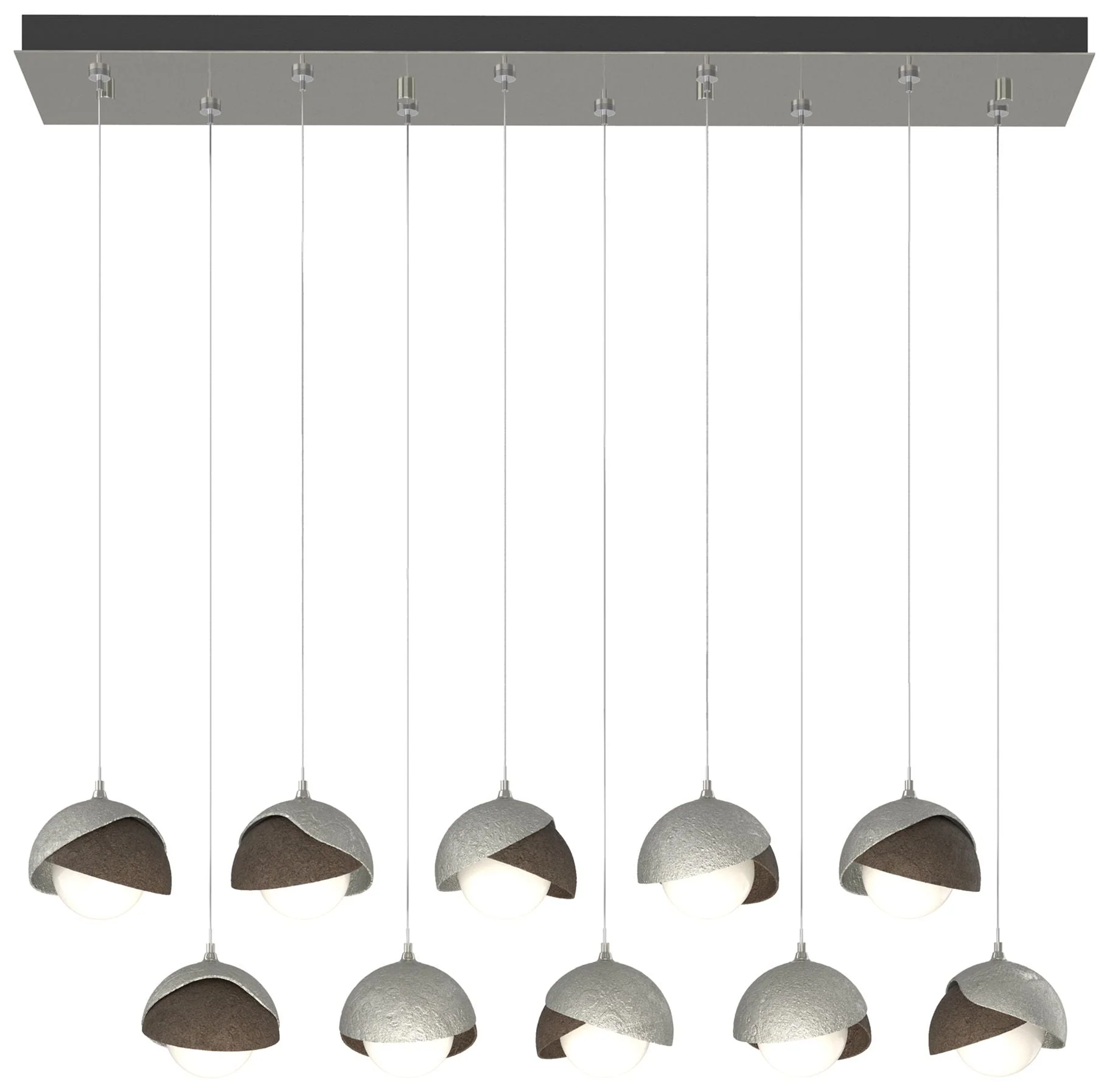 Brooklyn 44.5" Sterling & Bronze Rectangular Long 2-Shade Pendant - Image 1