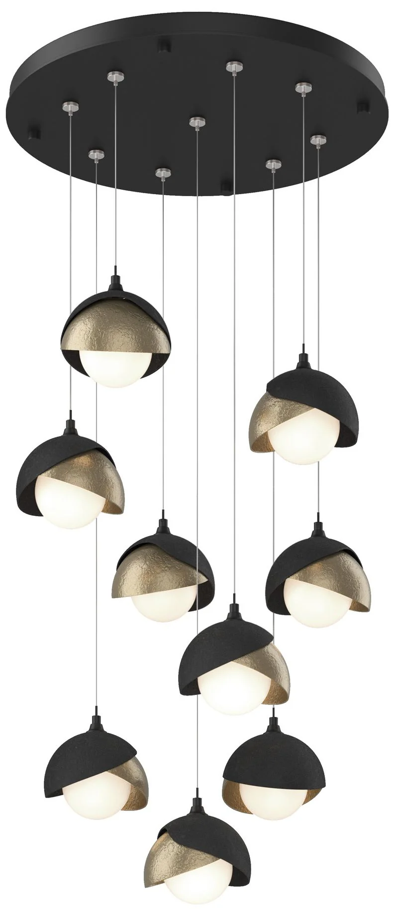 Brooklyn 9-Light Double Shade Round Pendant - Black - Gold - Opal - Image 1