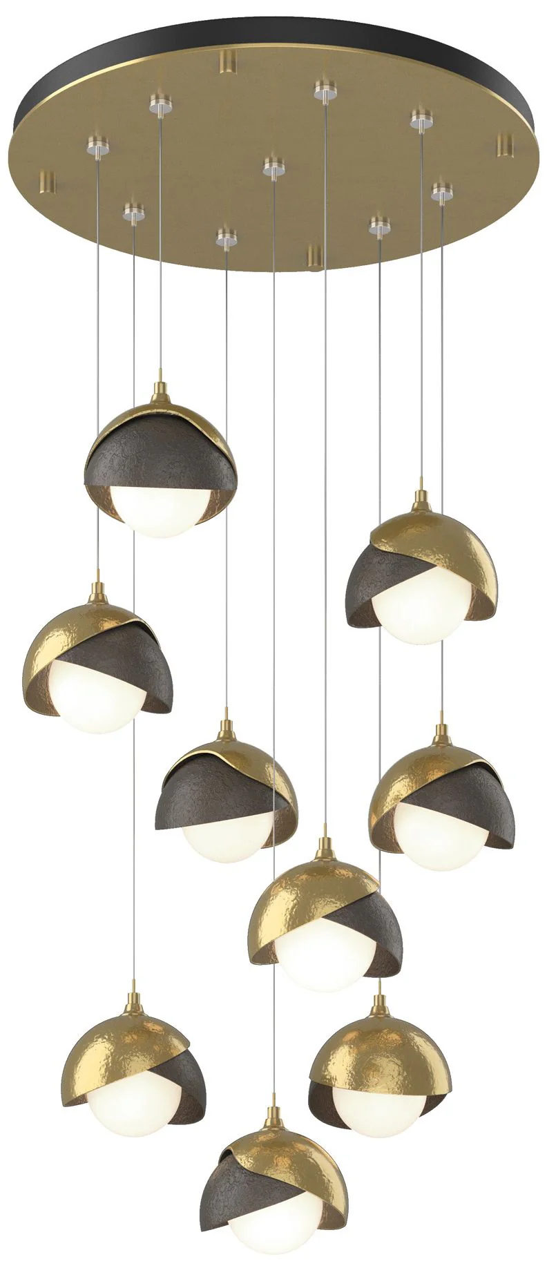 Brooklyn 9-Light Double Shade Round Pendant - Brass - Dark Smoke - Opal - Image 1