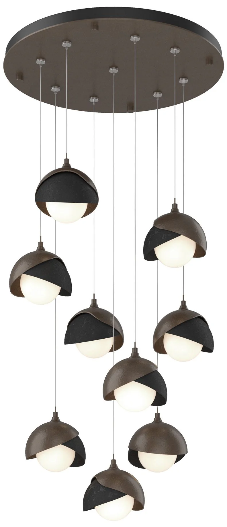 Brooklyn 9-Light Double Shade Round Pendant - Bronze - Black - Opal - Image 1