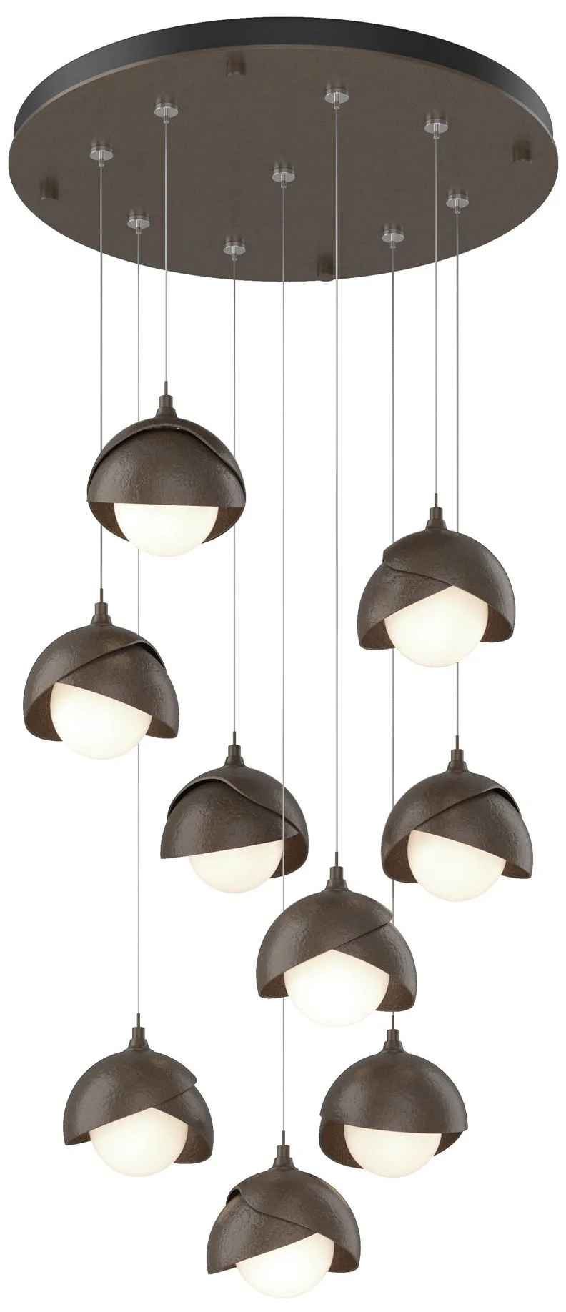 Brooklyn 9-Light Double Shade Round Pendant - Bronze - Bronze - Opal - Image 1