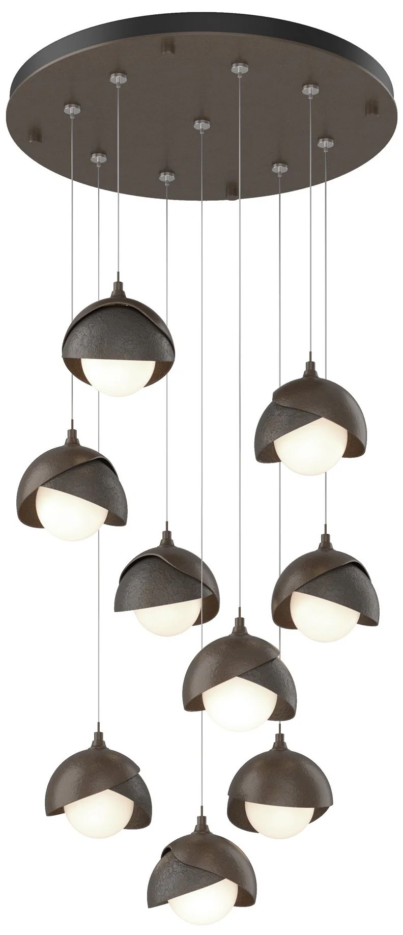 Brooklyn 9-Light Double Shade Round Pendant - Bronze - Dark Smoke - Opal - Image 1