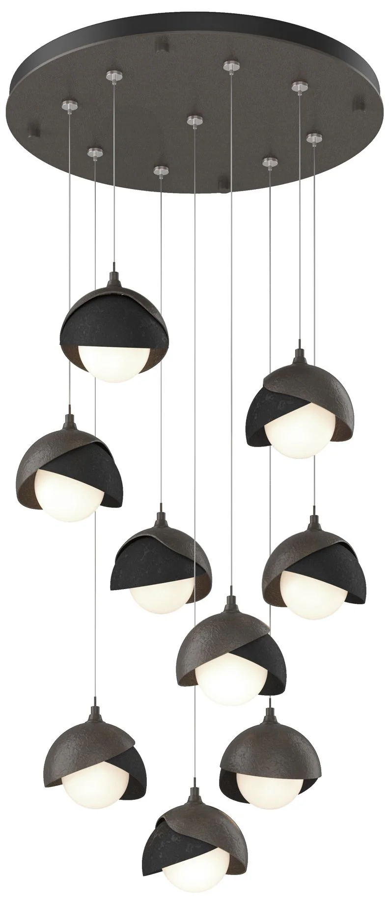 Brooklyn 9-Light Double Shade Round Pendant - Dark Smoke - Black - Opal - Image 1