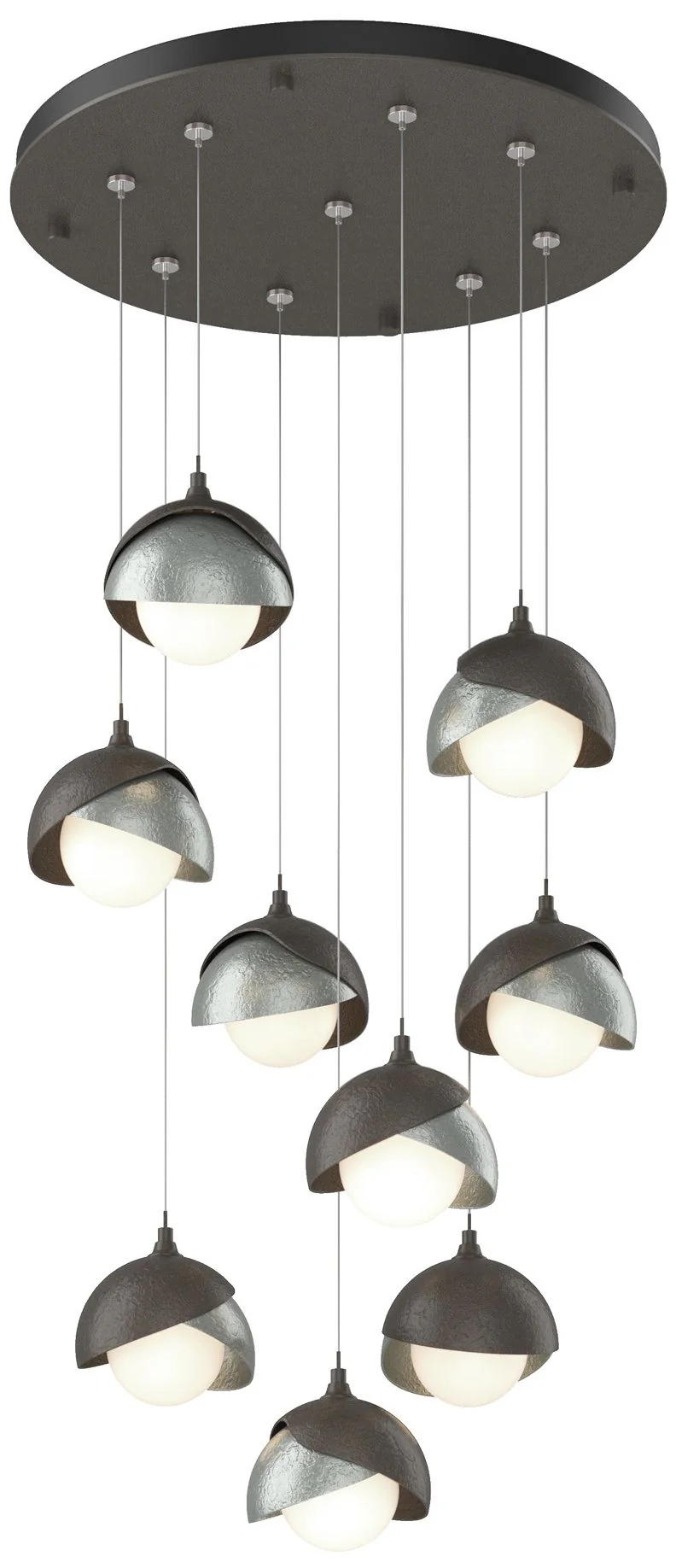 Brooklyn 9-Light Double Shade Round Pendant - Dark Smoke - Platinum - Opal - Image 1
