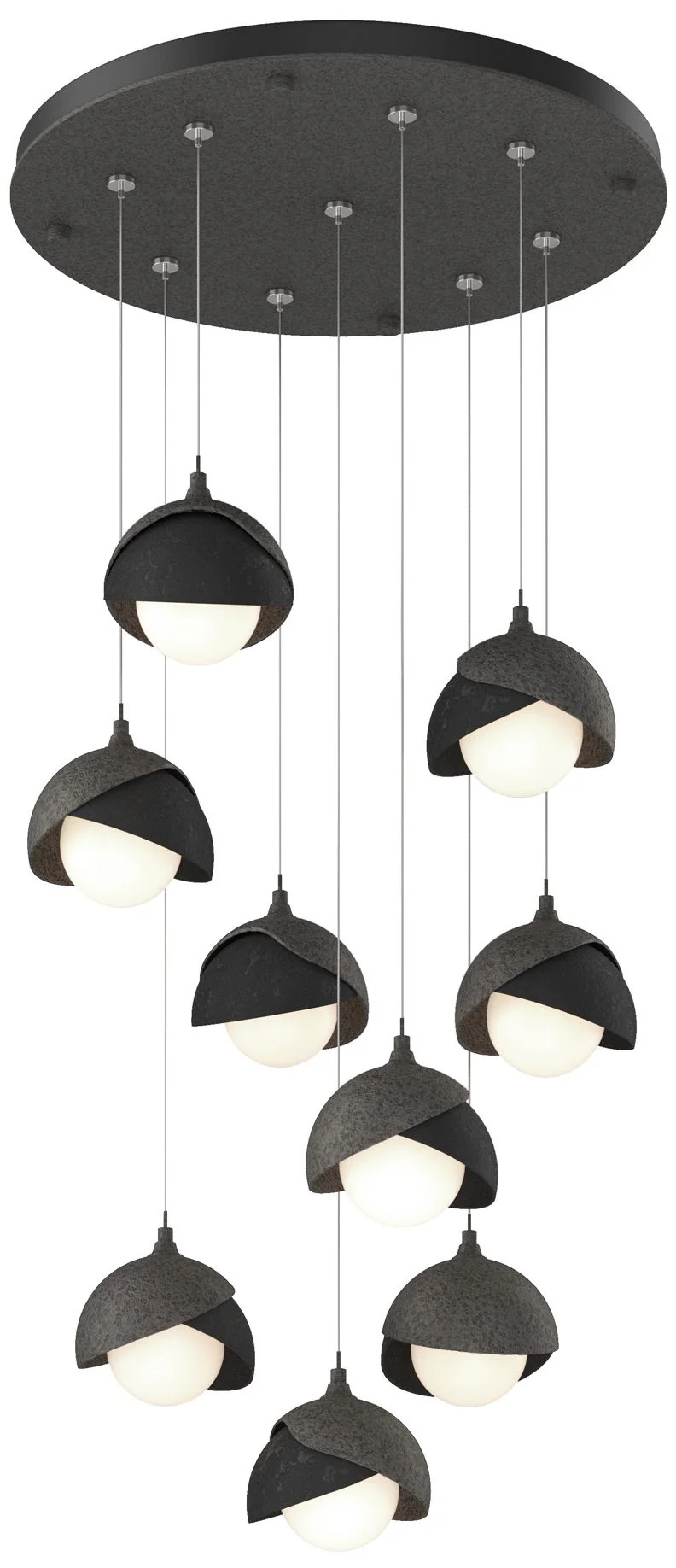 Brooklyn 9-Light Double Shade Round Pendant - Iron - Black - Opal - Image 1