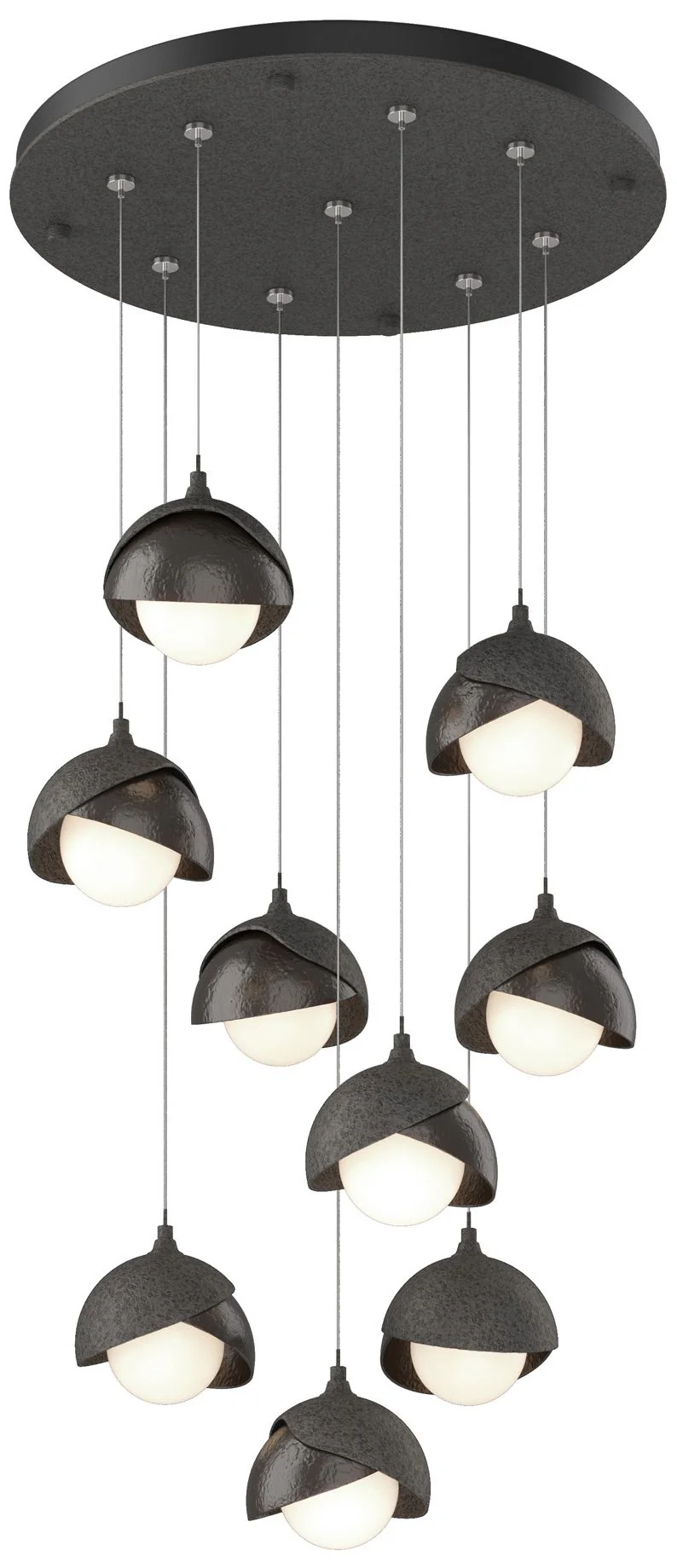 Brooklyn 9-Light Double Shade Round Pendant - Iron - Bronze - Opal - Image 1