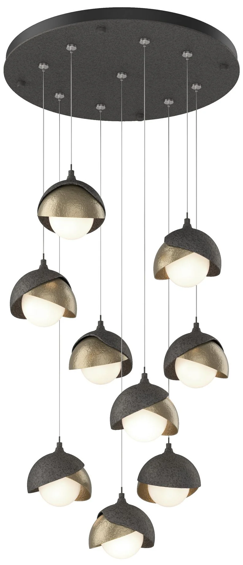 Brooklyn 9-Light Double Shade Round Pendant - Iron - Gold - Opal - Image 1