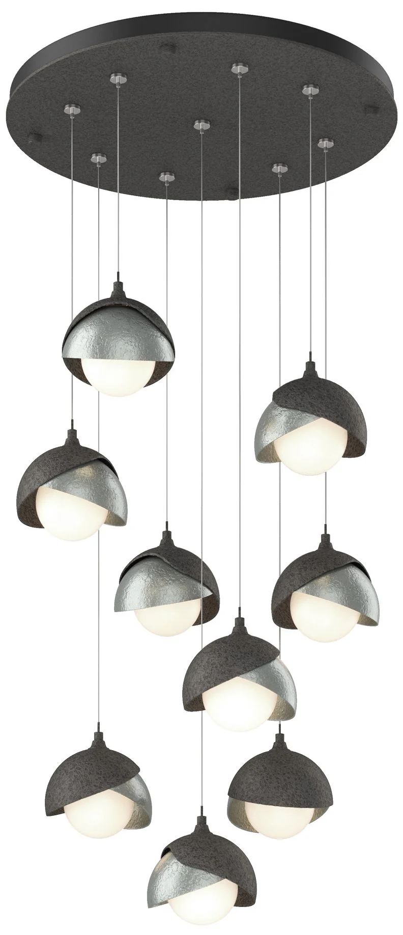 Brooklyn 9-Light Double Shade Round Pendant - Iron - Platinum - Opal - Image 1