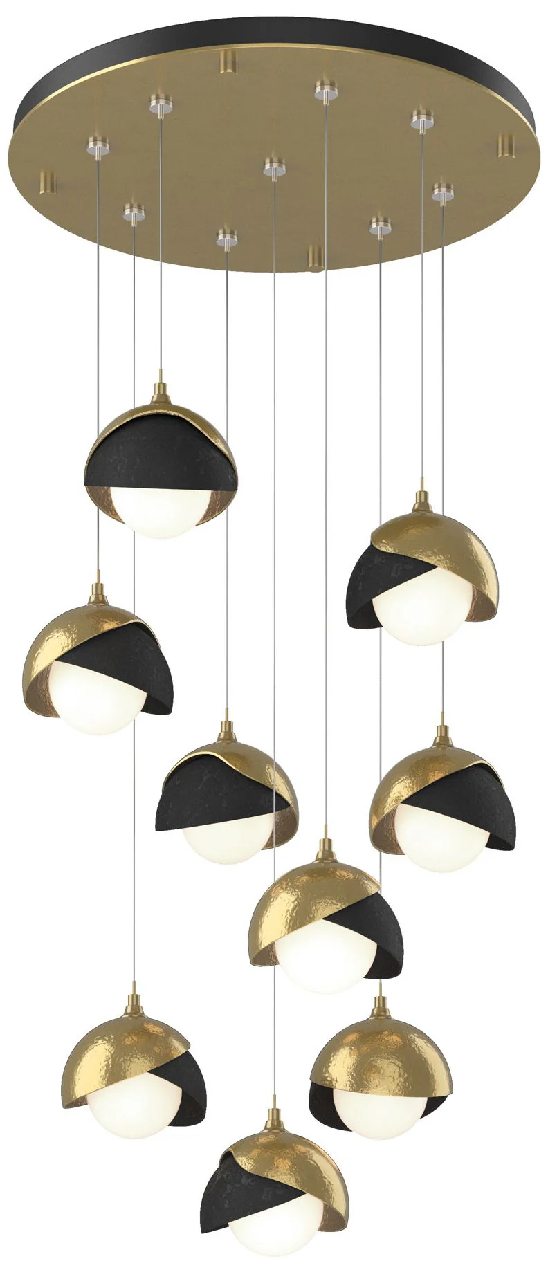 Brooklyn 9-Light Double Shade Round Pendant - Modern Brass - Black - Opal - Image 1