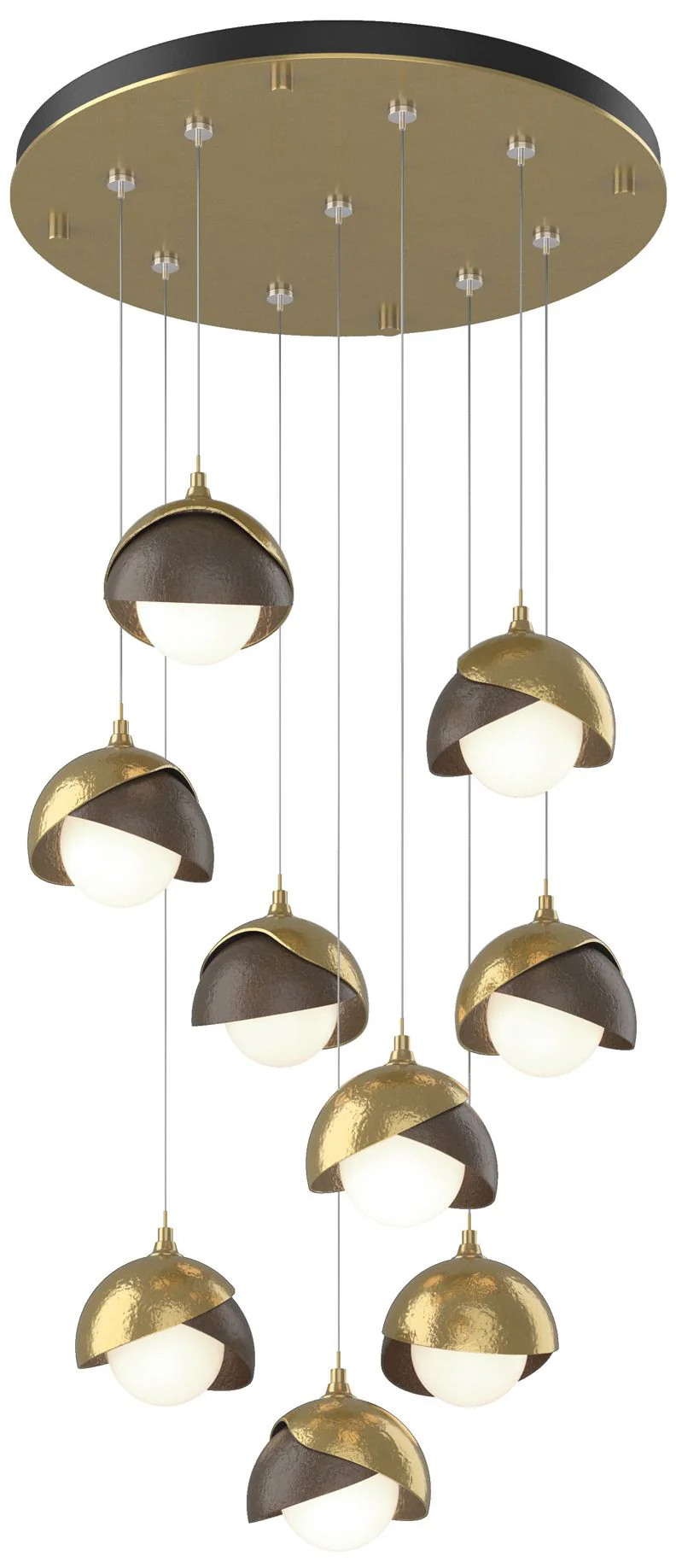 Brooklyn 9-Light Double Shade Round Pendant - Modern Brass - Bronze - Opal - Image 1