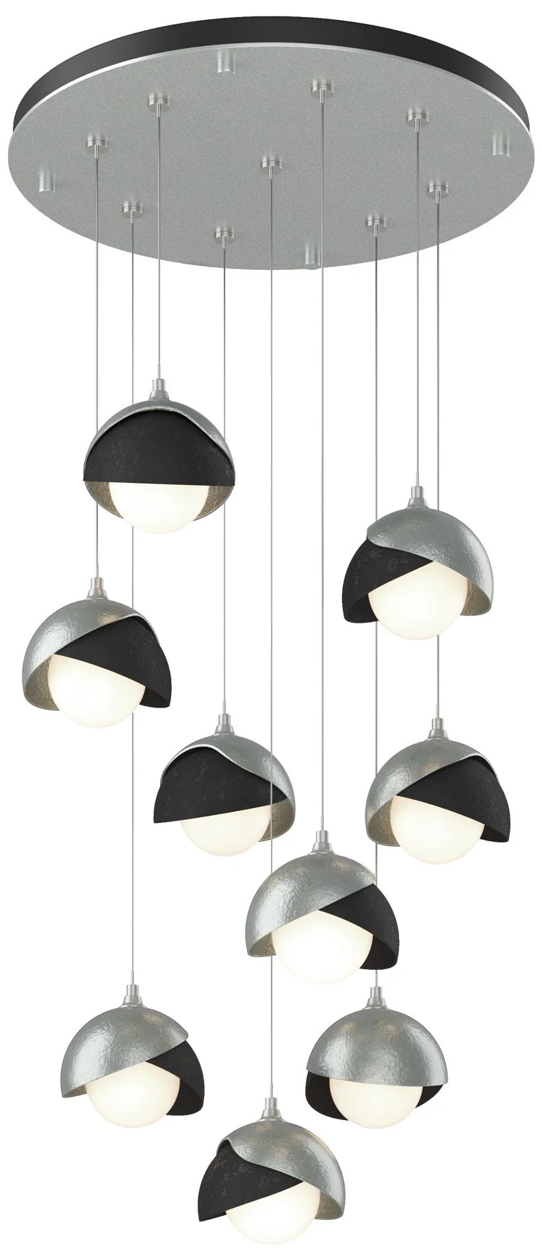 Brooklyn 9-Light Double Shade Round Pendant - Platinum - Black - Opal - Image 1