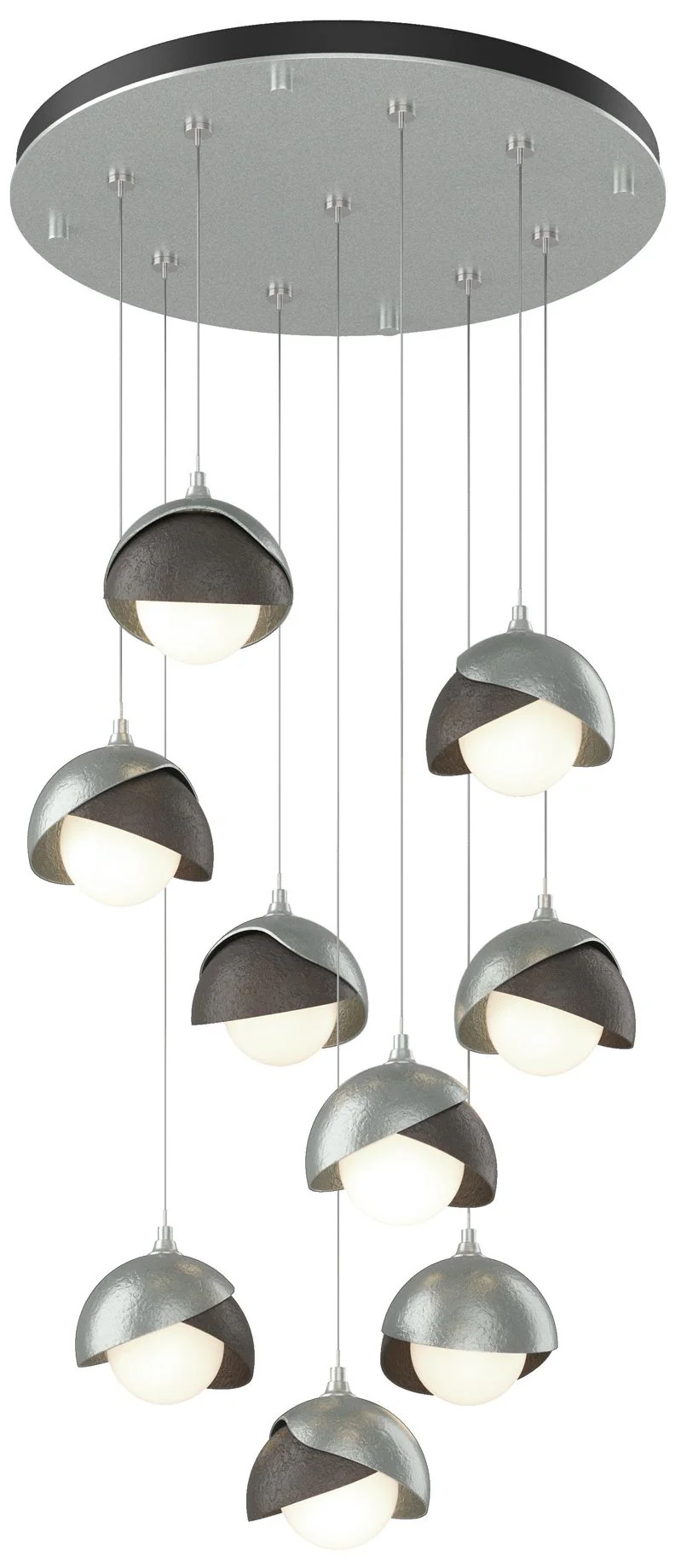 Brooklyn 9-Light Double Shade Round Pendant - Platinum - Dark Smoke - Opal - Image 1