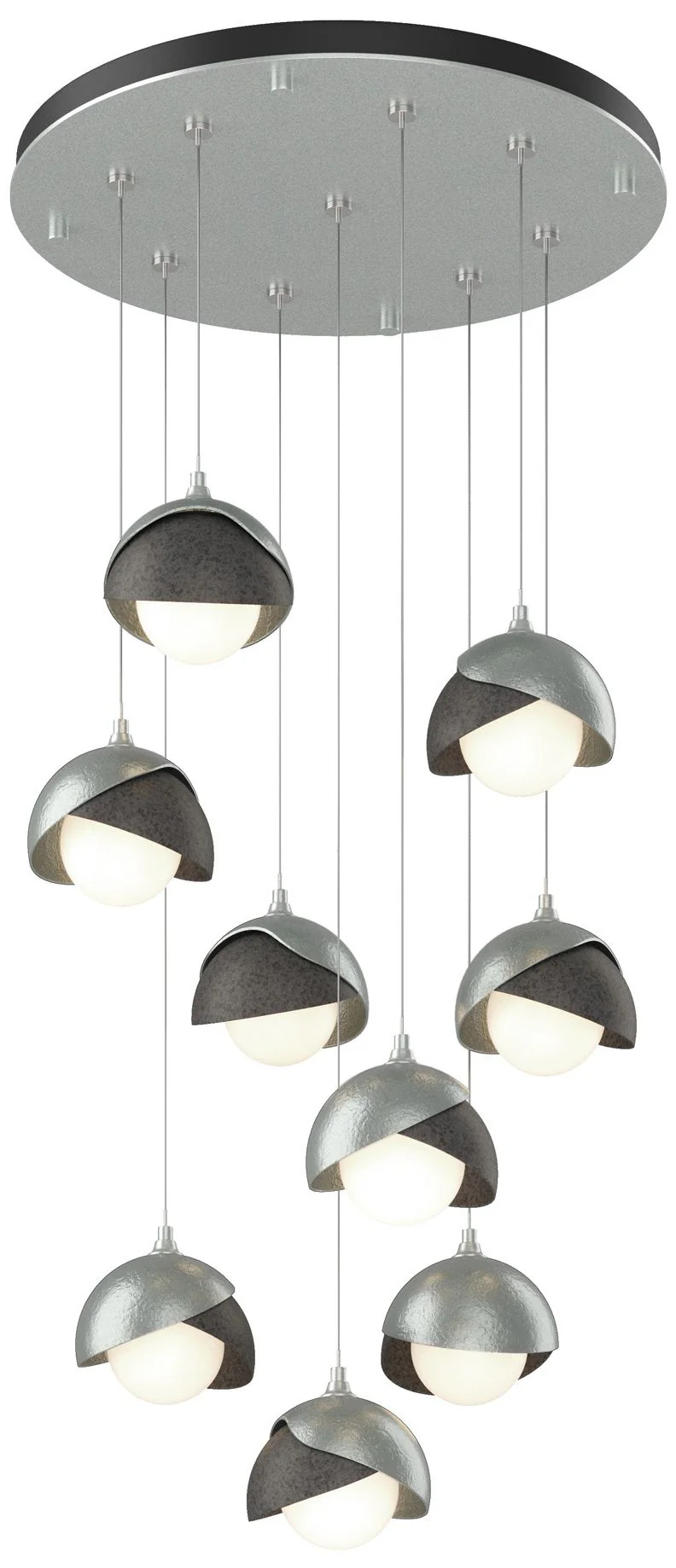 Brooklyn 9-Light Double Shade Round Pendant - Platinum - Iron - Opal - Image 1