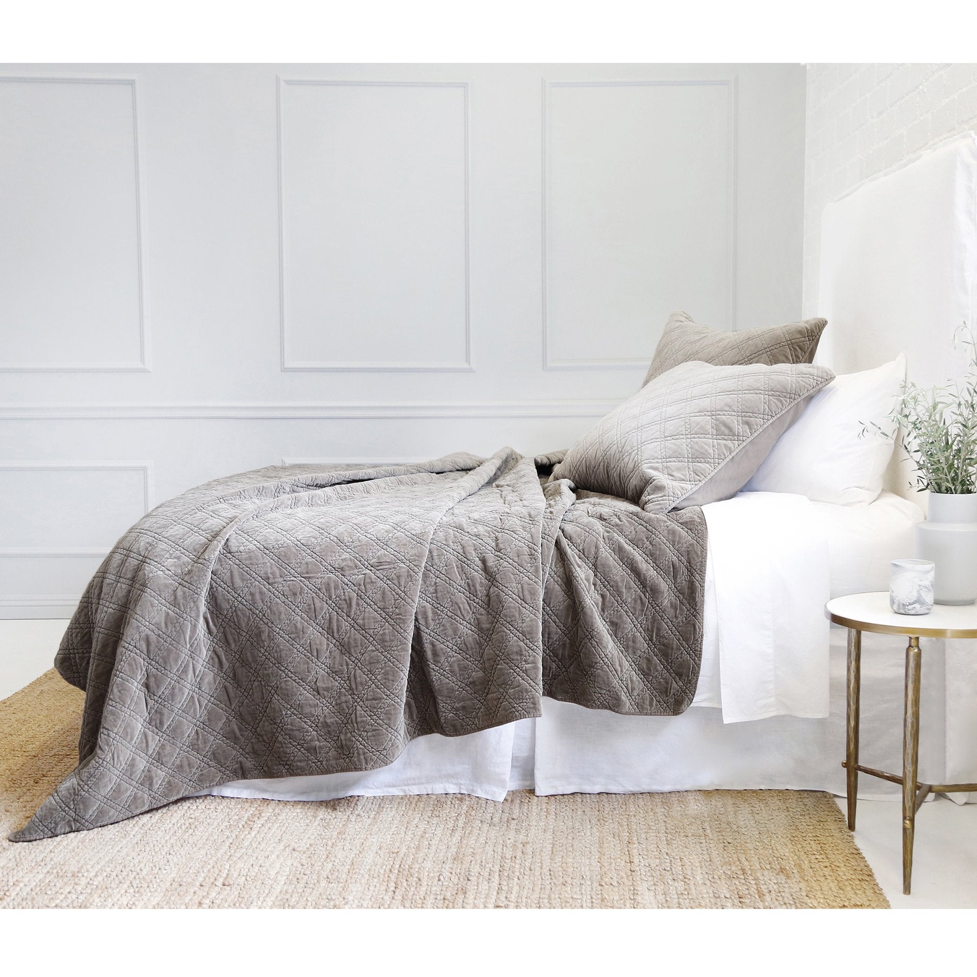 Pom Pom at Home Brussels Pewter Cotton Velvet Diamond Quilted Coverlet & Euro Shams ~ Available in Queen and King Sizes - Image 3