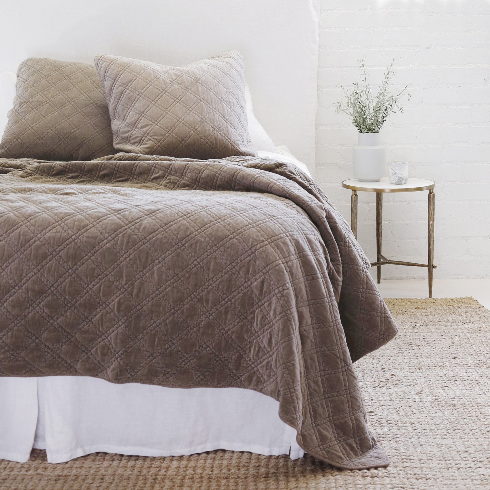 Pom Pom at Home Brussels Walnut Cotton Velvet Diamond Quilted Coverlet & Euro Shams ~ Available in Queen and King Sizes