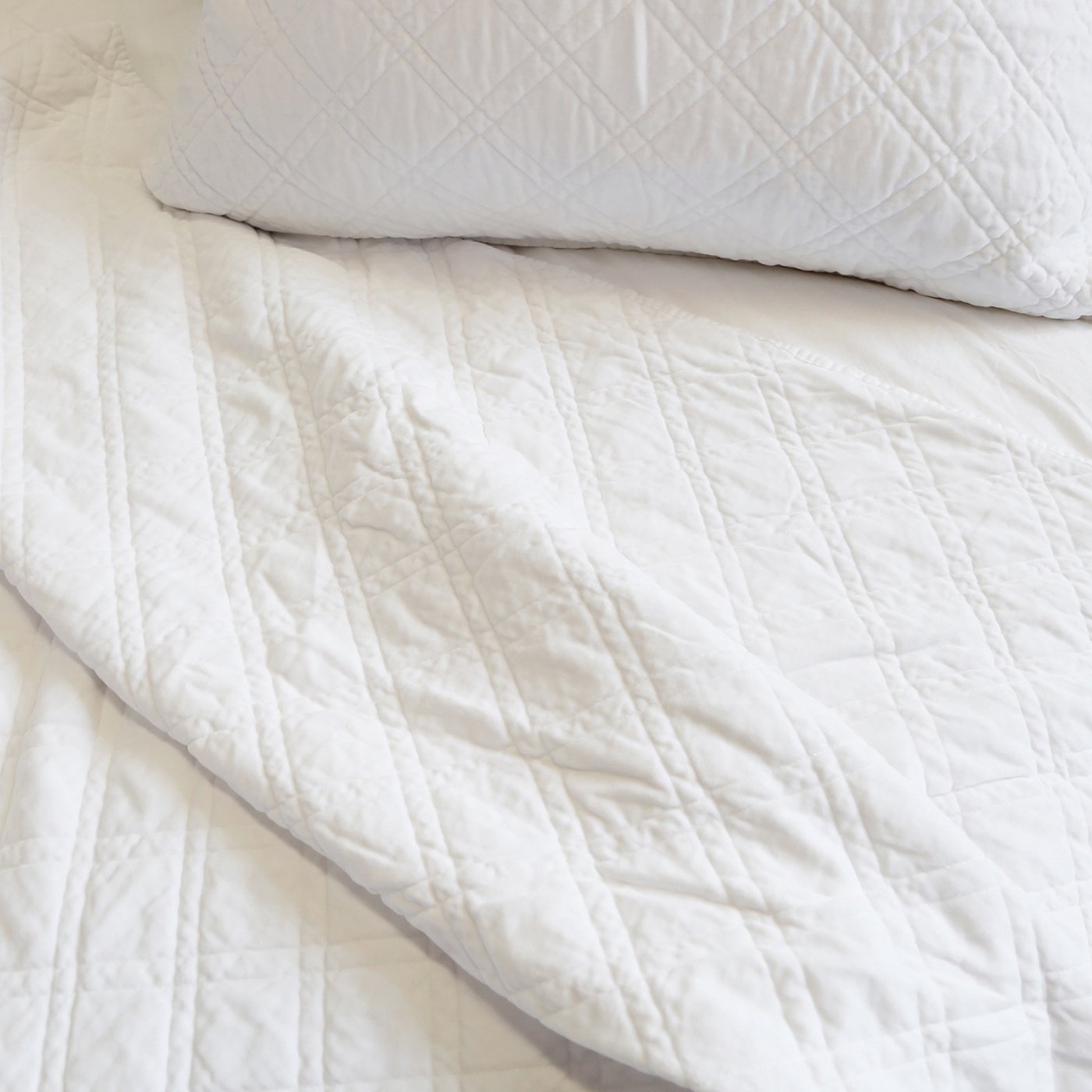 Pom Pom at Home Brussels White Cotton Velvet Diamond Quilted Coverlet & Euro Shams ~ Available in Queen and King Sizes - Image 2