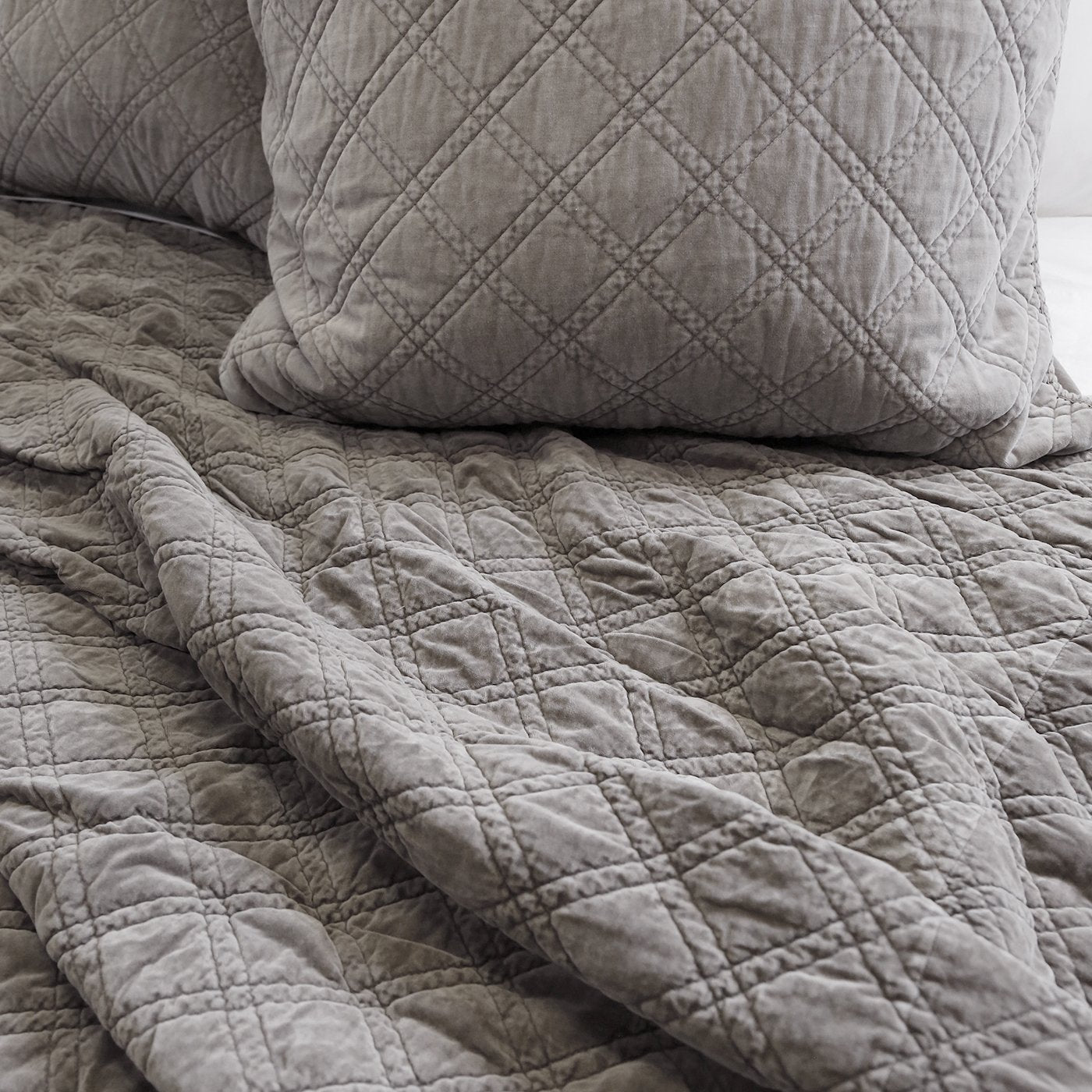 Pom Pom at Home Brussels Pewter Cotton Velvet Diamond Quilted Coverlet & Euro Shams ~ Available in Queen and King Sizes - Image 2