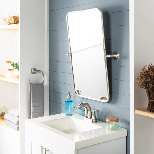 Surya Wall Decor & Mirrors Burnish Modern Bathroom Wall Mirror Silver Finish BUN-001 Multiple Sizes Available - Image 1
