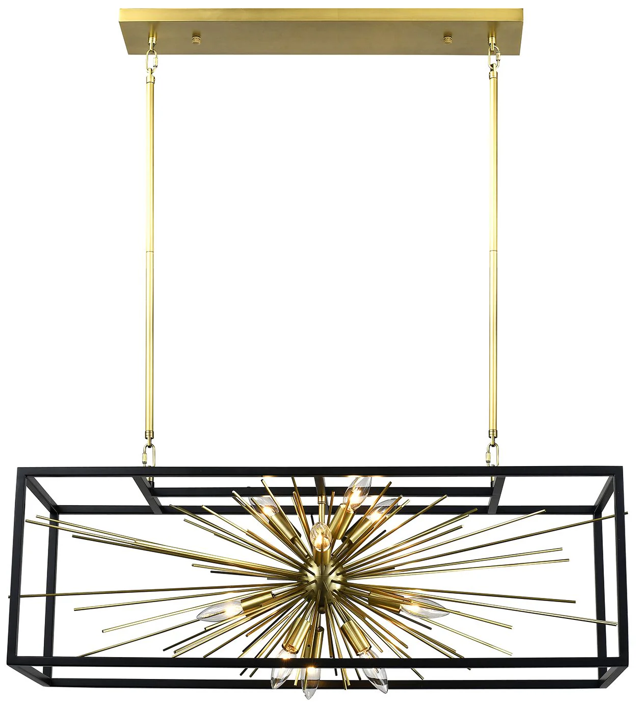Burst 10-Light Modern Rectangular Sputnik Aged Brass Chandelier - Image 1
