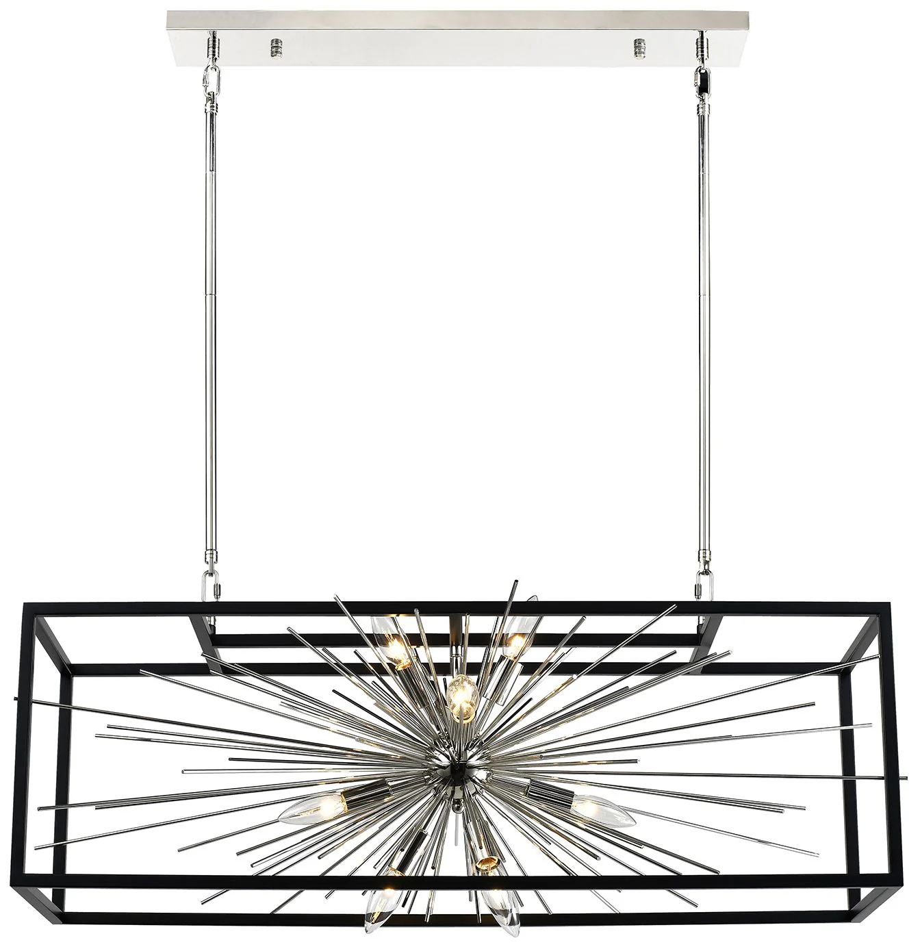 Burst 10-Light Modern Rectangular Sputnik Polished Nickel Chandelier - Image 1