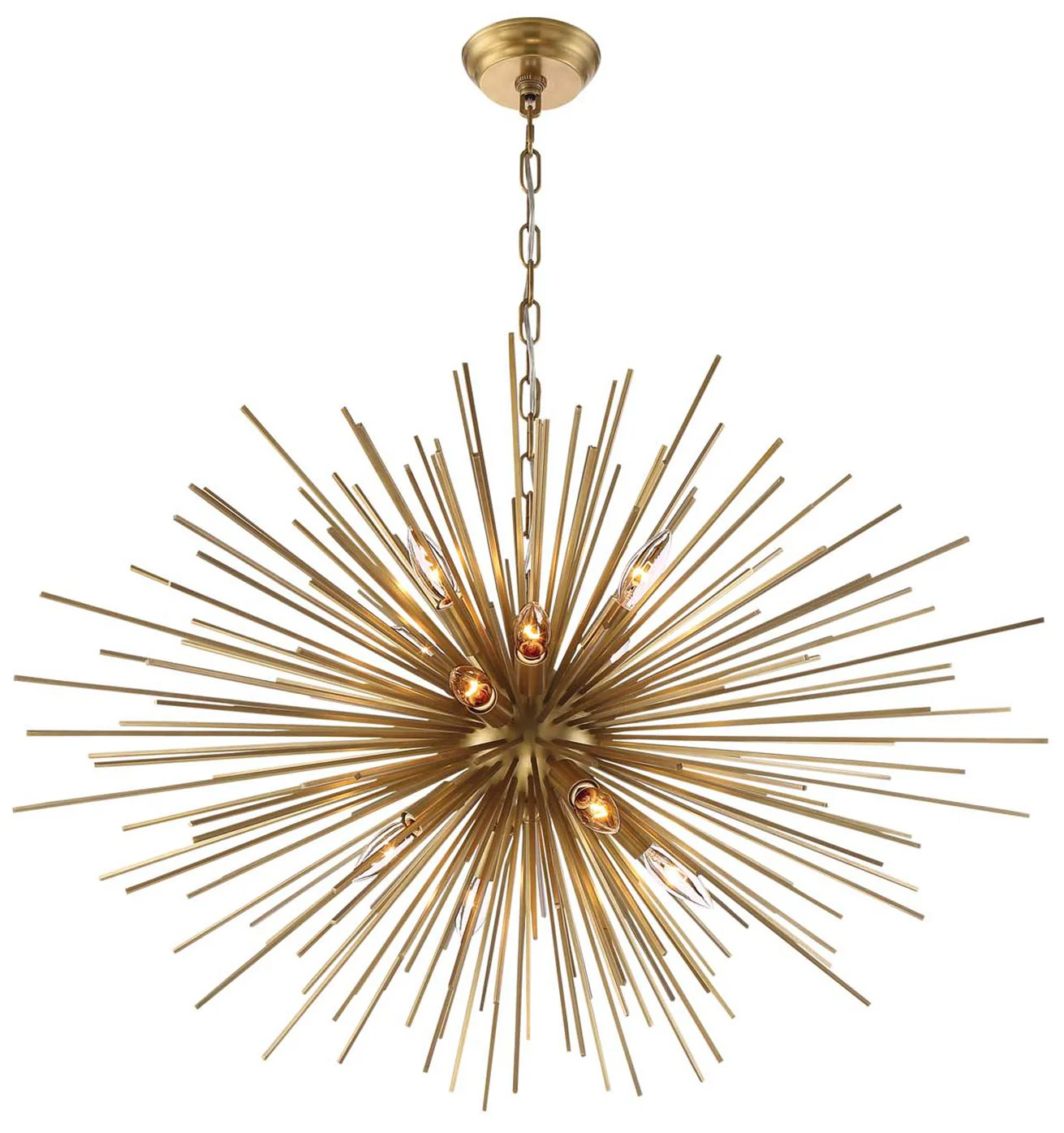 Burst 12-Light 35 Inch Unique Aged Brass Square Stem Sputnik - Image 1