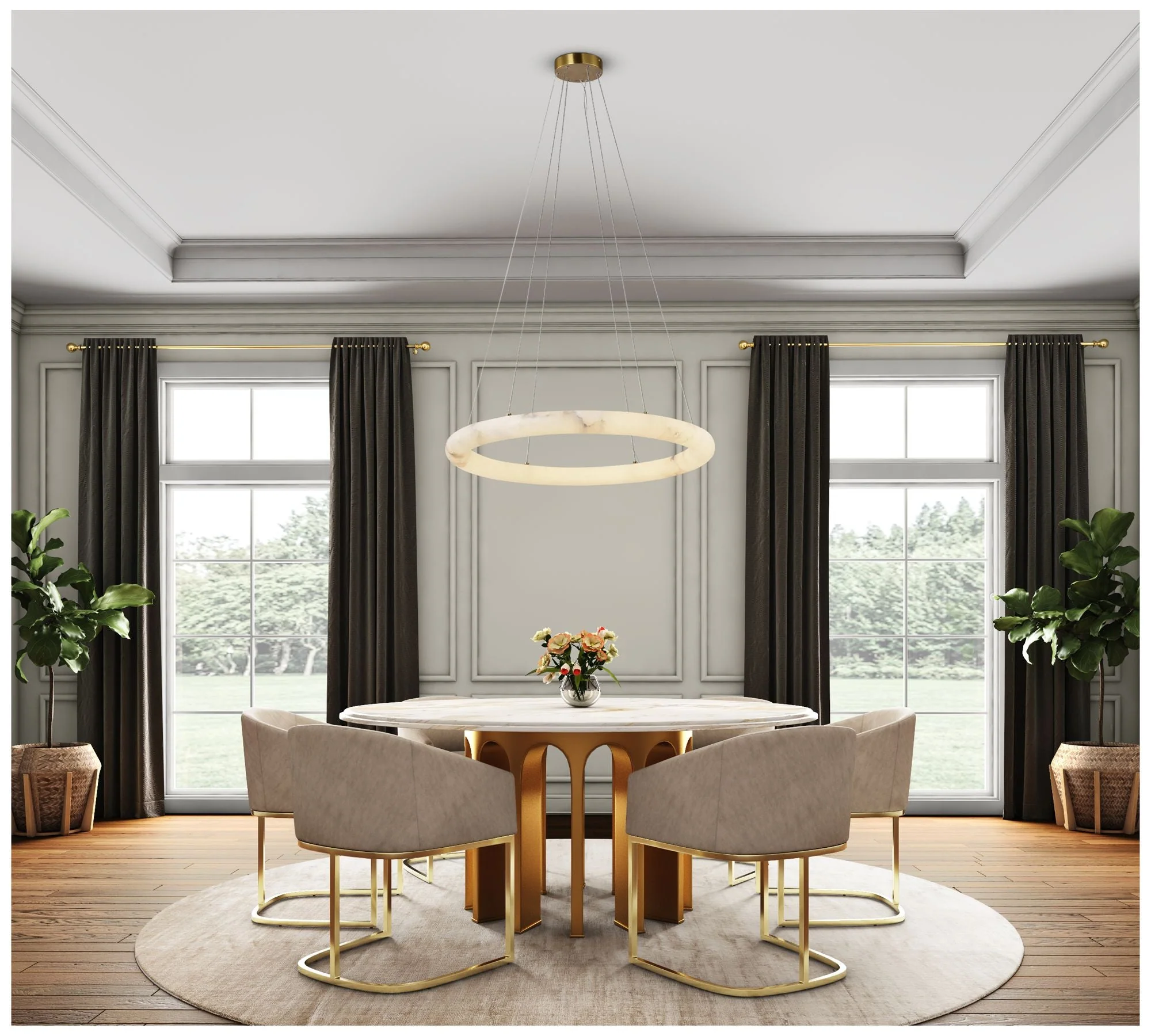 Camila 35" Wide Brushed Brass Chandelier w/ White Opal Shade - Image 3