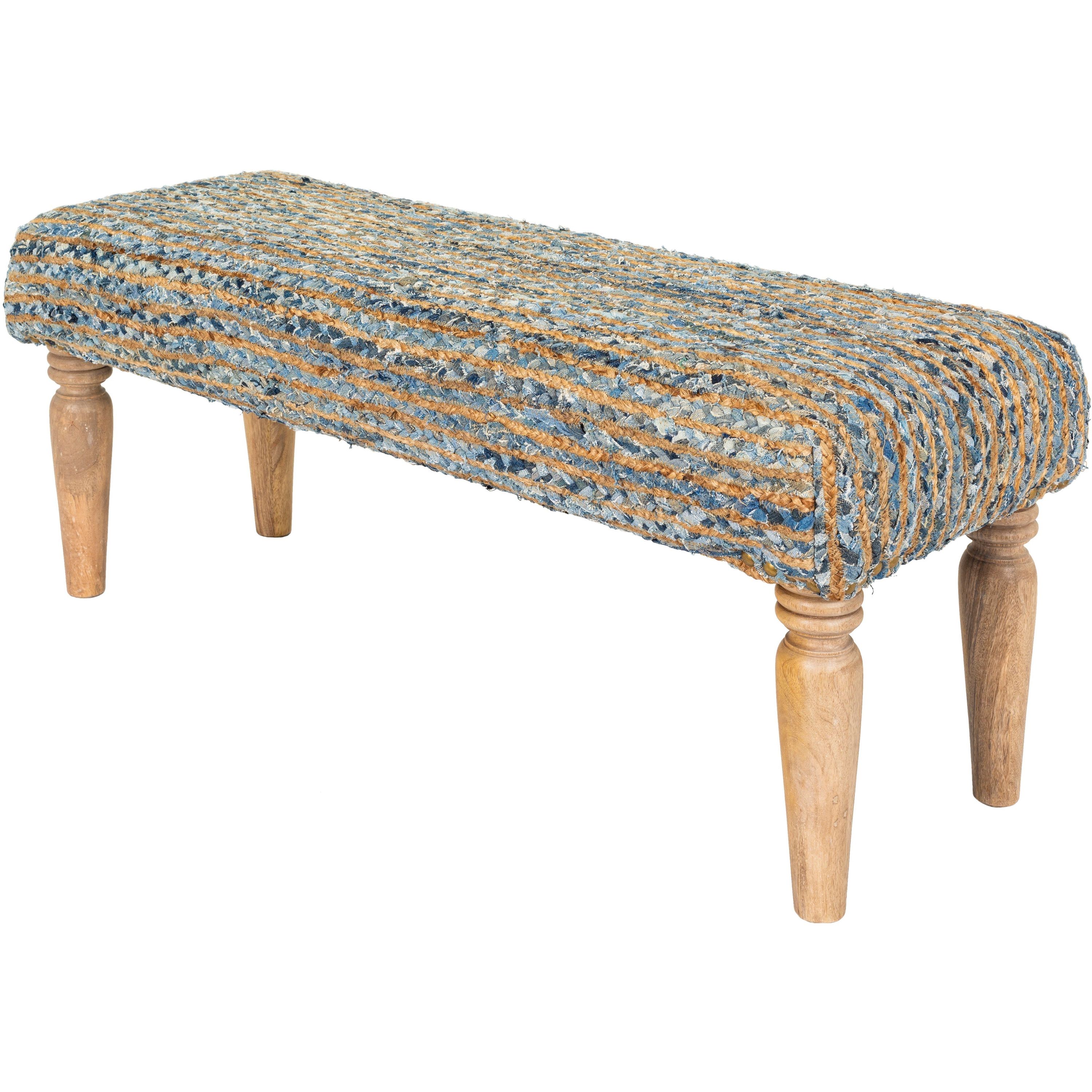 Surya Cambrai Rustic Modern Hand Woven Fabric Bench With Natural Wood Base CBI-005 - Image 2
