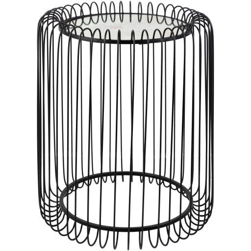 Surya Camelot Modern Mirror Top With Black Metal Base Round Accent Side Table CEM-002