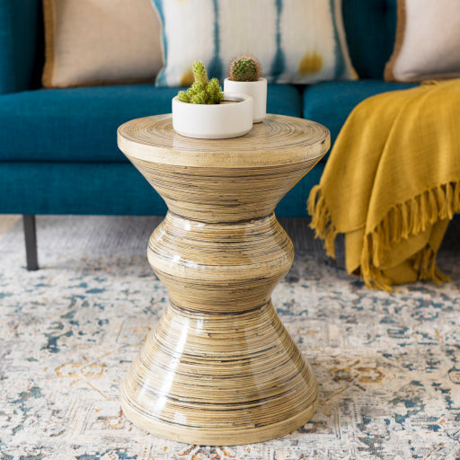Surya Cane Garden Rustic Modern Natural Wood Accent Side Table  CGN-004
